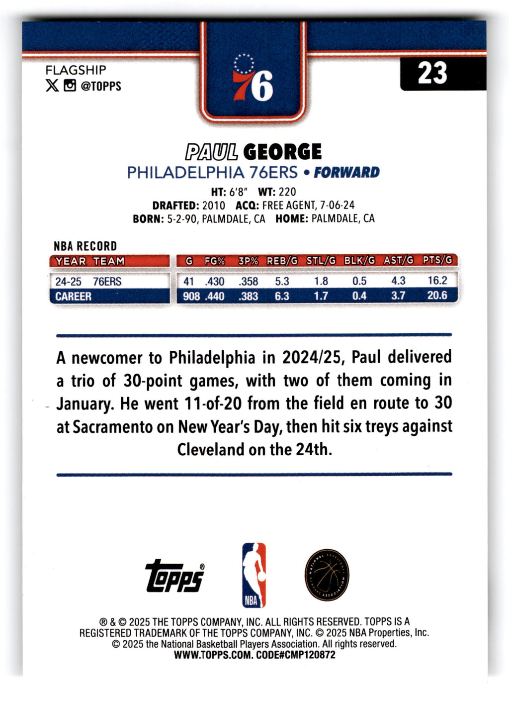 2025 Topps Flagship Paul George #23