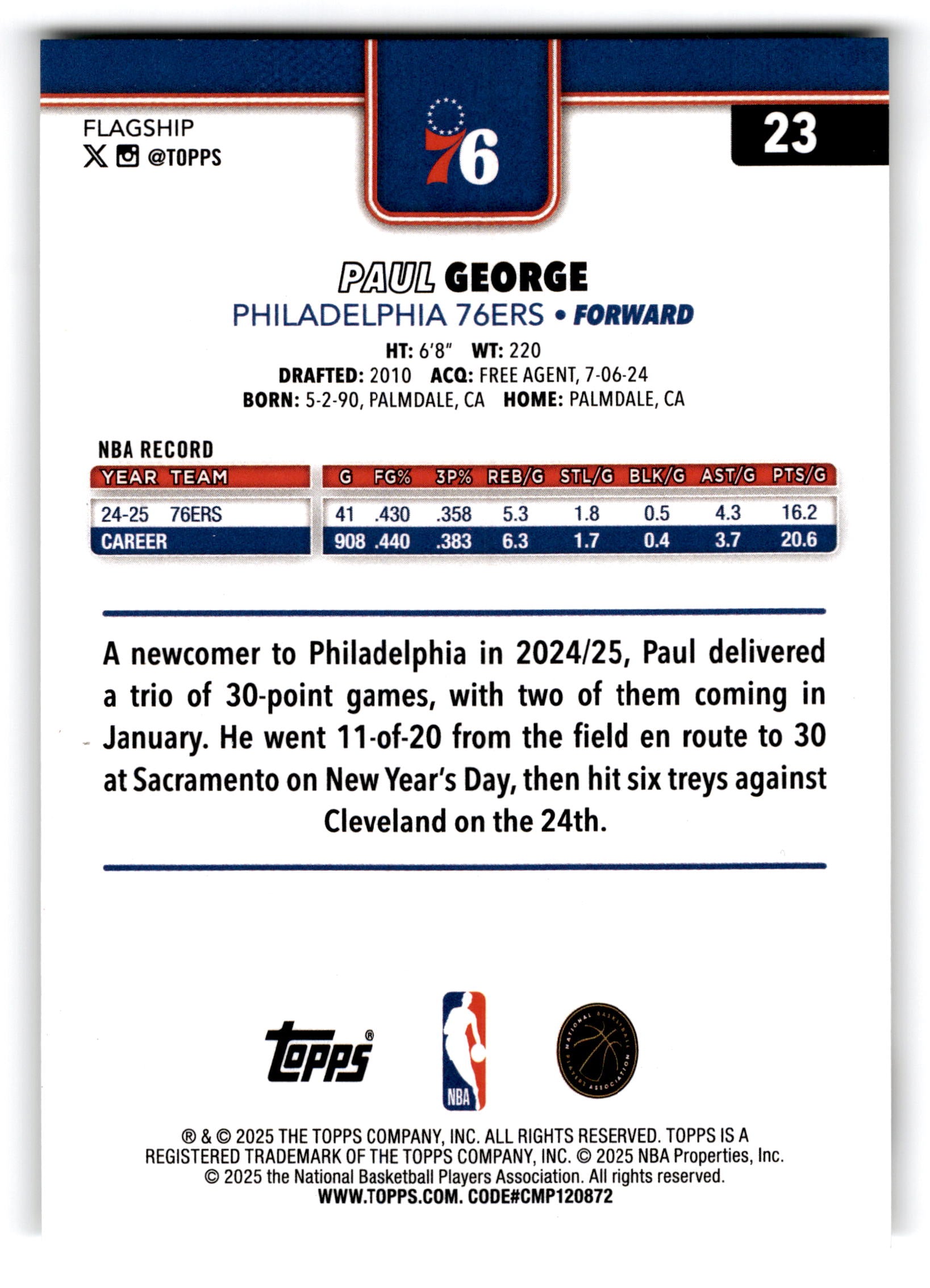 2025 Topps Flagship Paul George #23