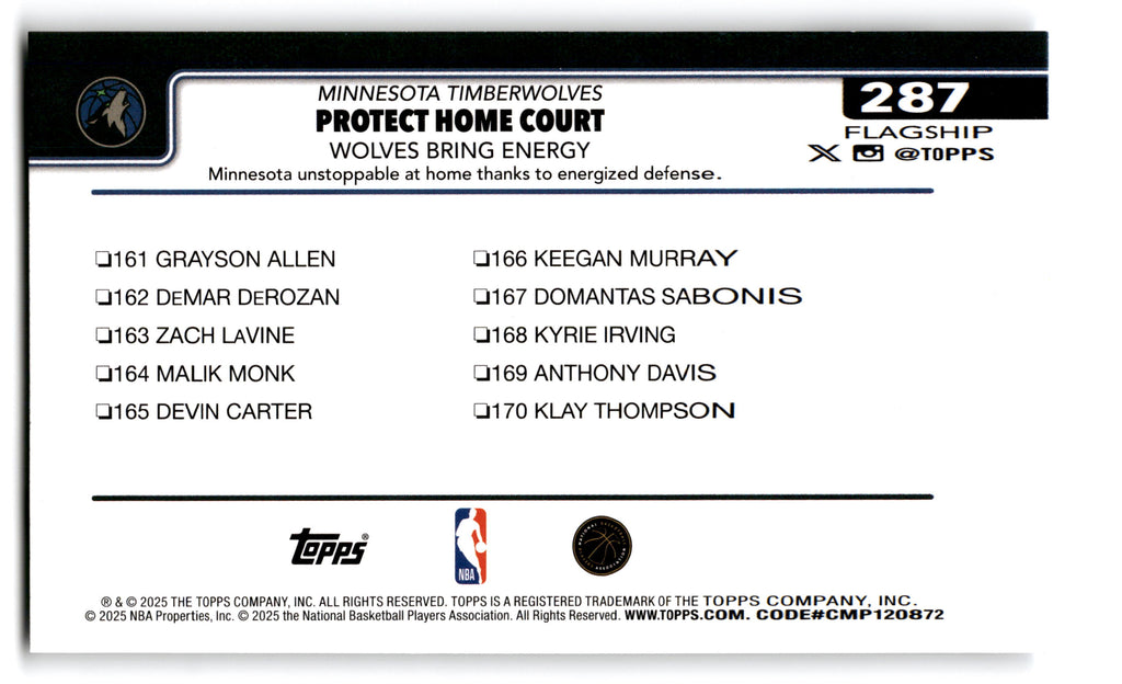 2025 Topps Flagship Protect Home Court Multiple Players #287