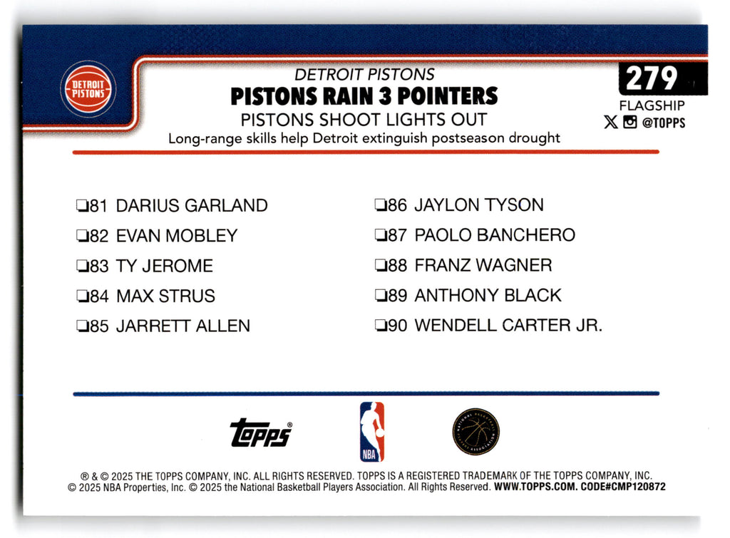 2025 Topps Basketball Flagship Detroit Pistons #279