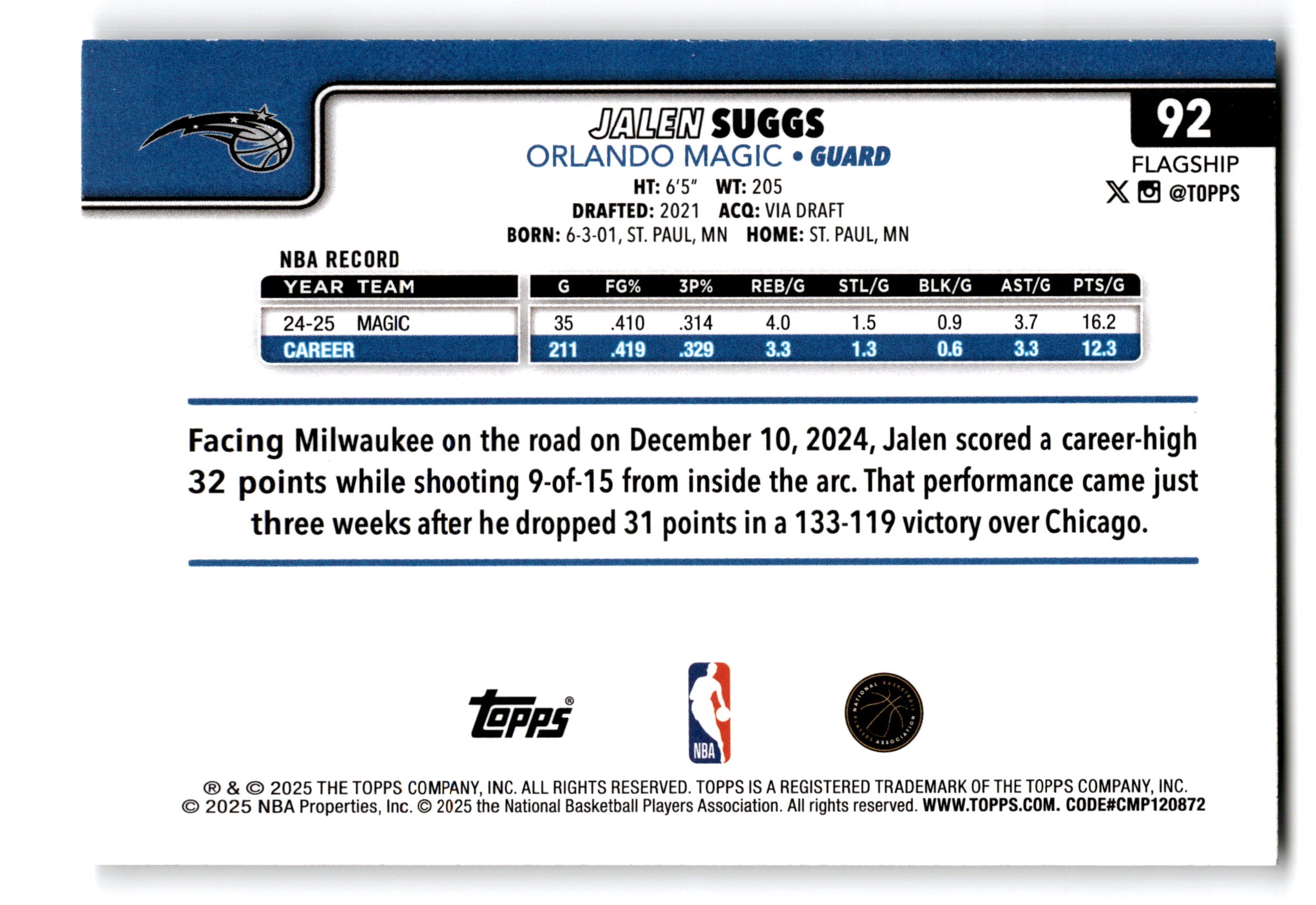 2025 Topps Flagship Jalen Suggs #92