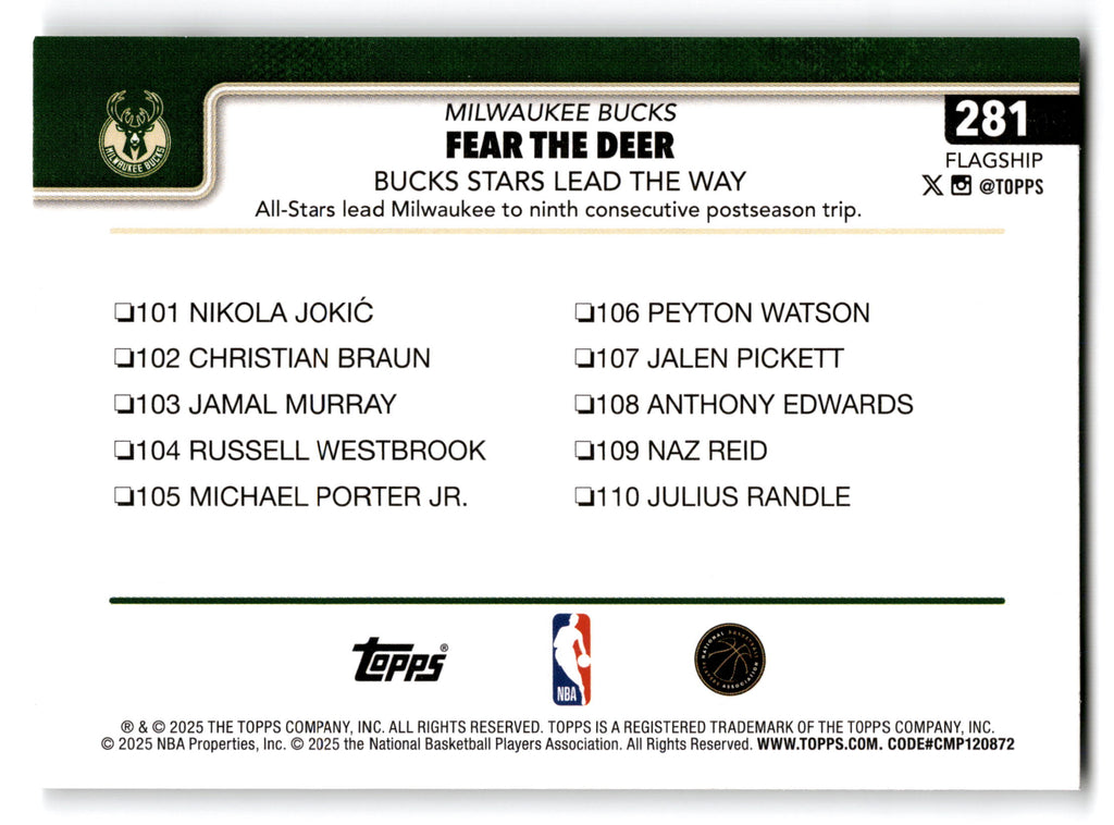 2025 Topps Flagship Milwaukee Bucks #281