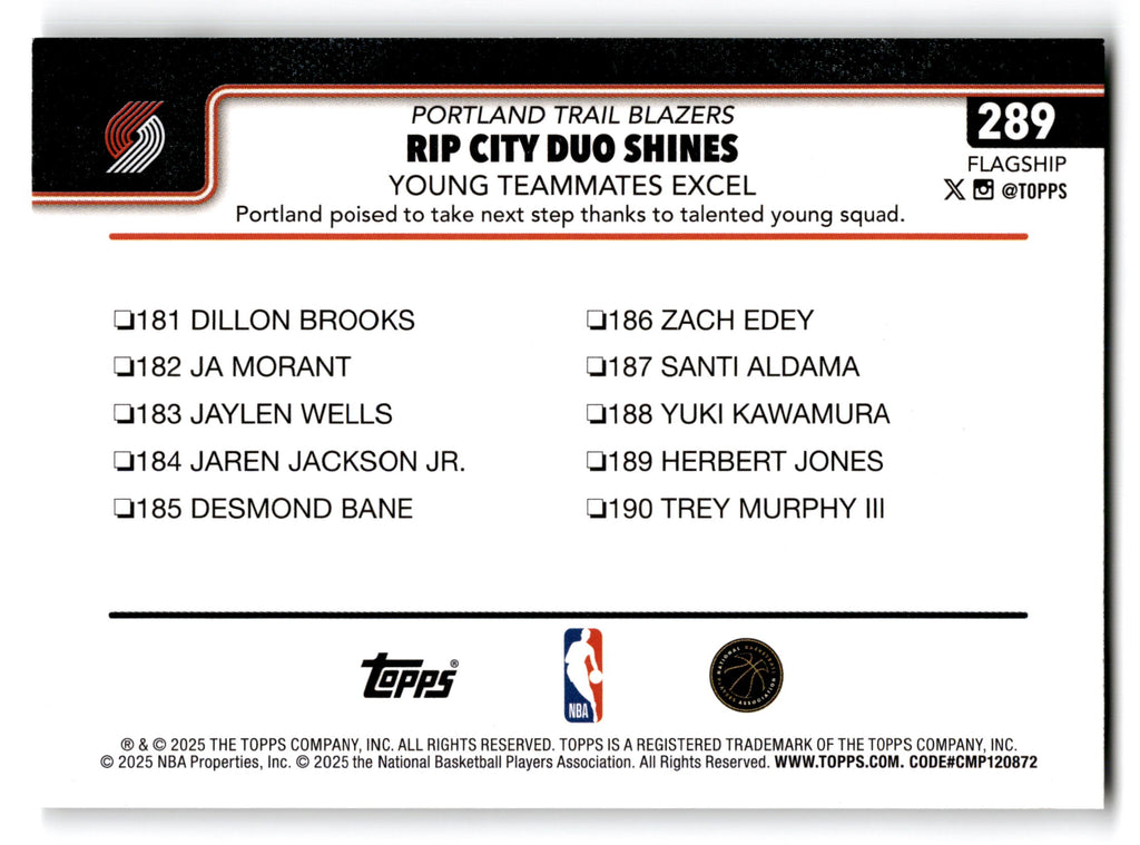 2025 Topps Flagship Portland Trail Blazers (Team Highlights) #289