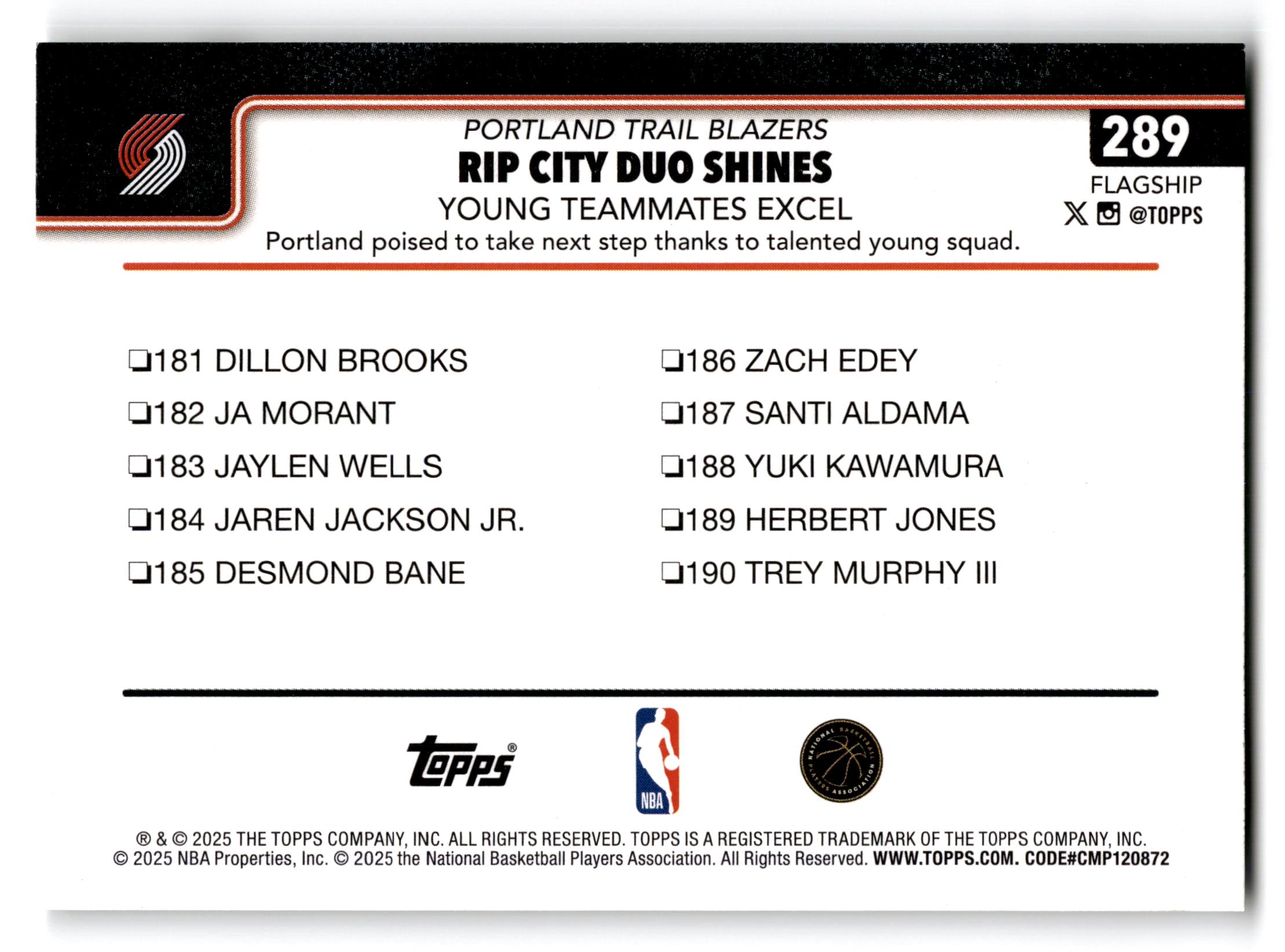 2025 Topps Flagship Portland Trail Blazers (Team Highlights) #289