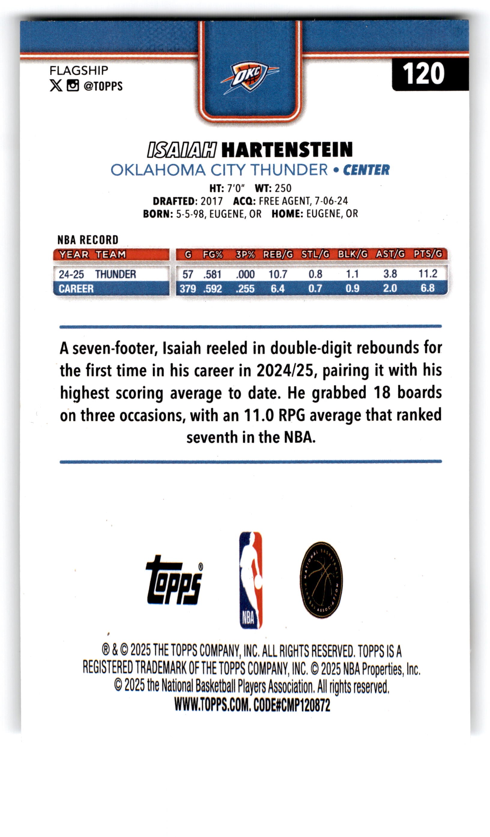 2025 Topps Flagship Basketball Isaiah Hartenstein #120