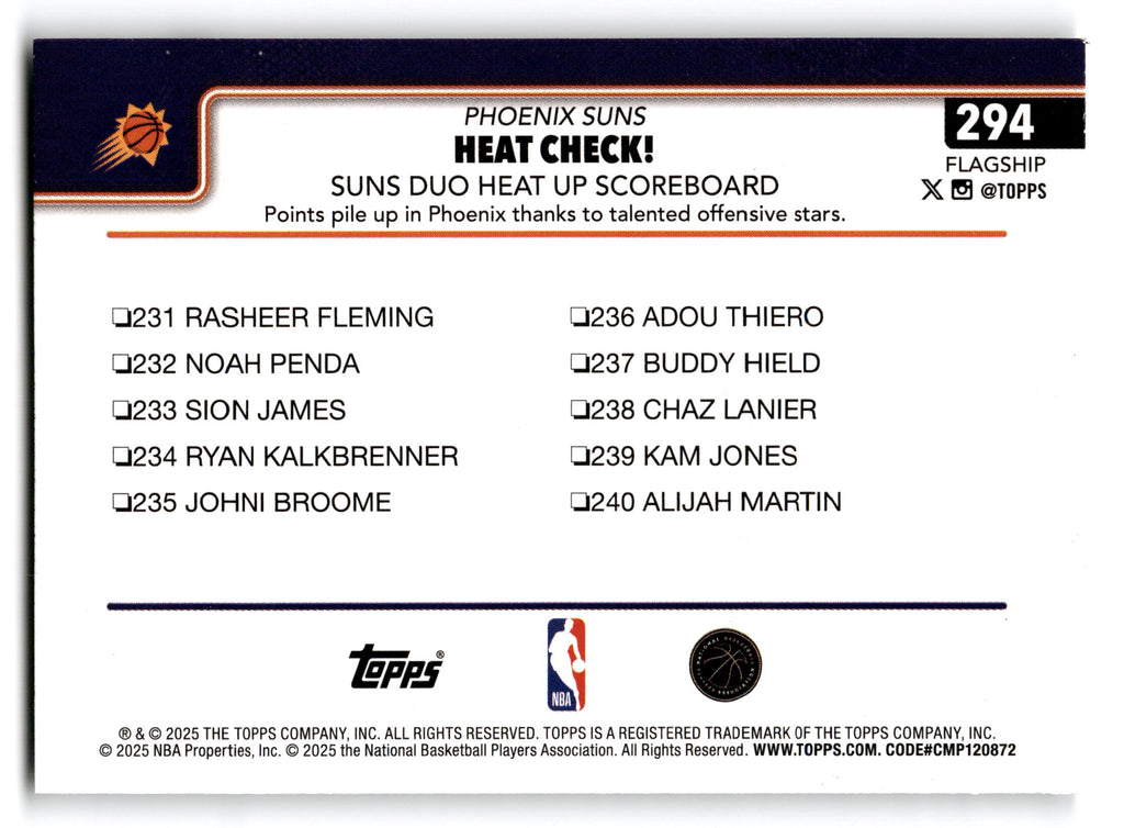 2025 Topps Basketball Phoenix Suns Duo #294