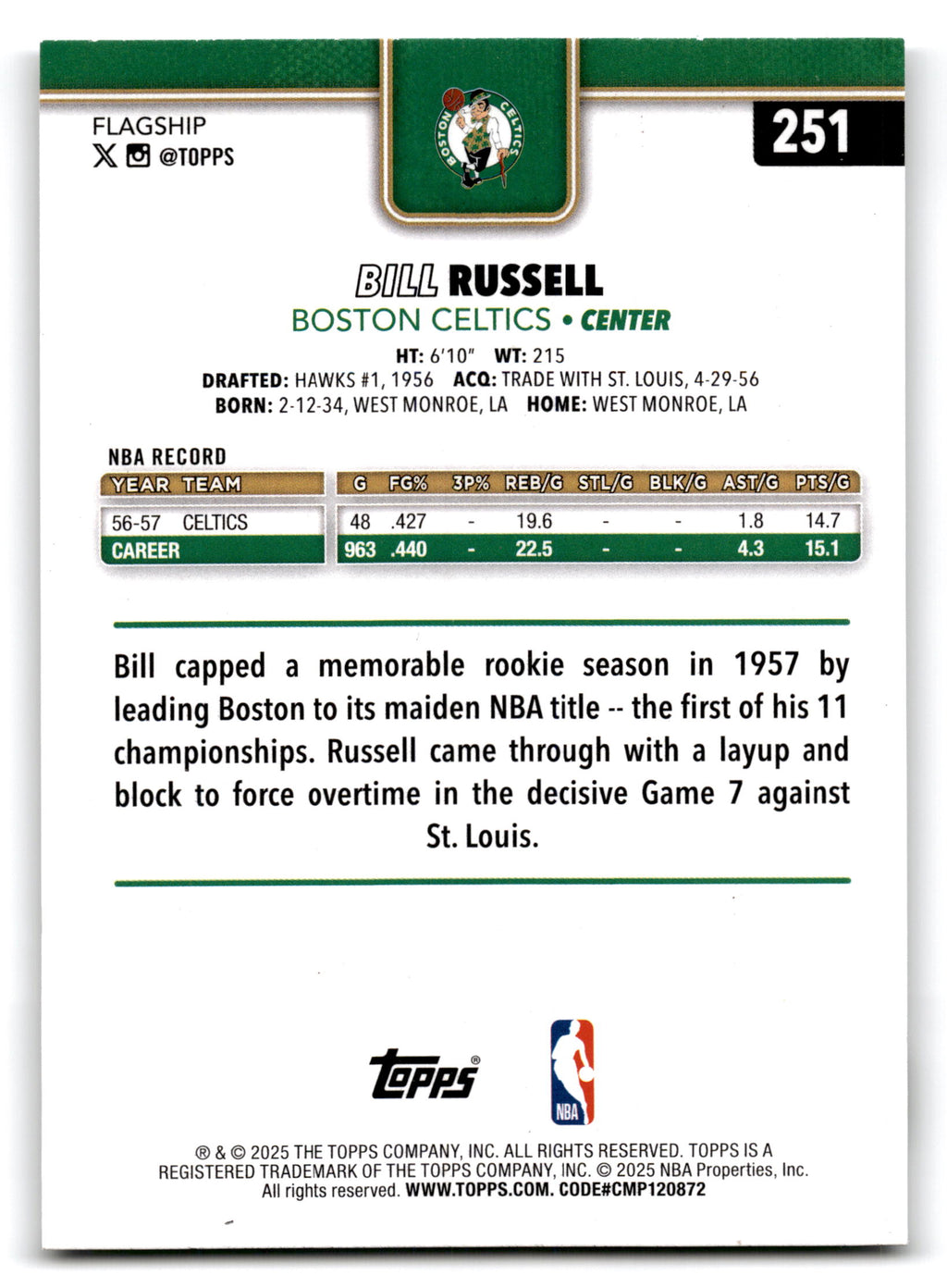 2023 Topps Bill Russell #251