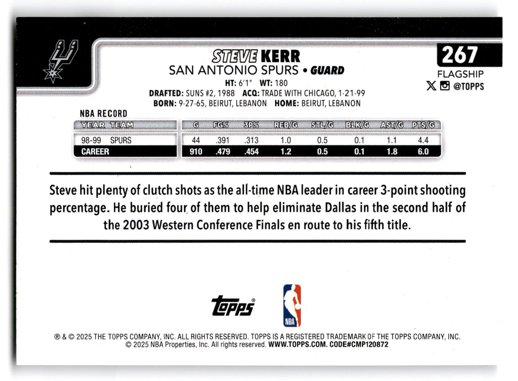 2025 Topps Flagship Steve Kerr #267