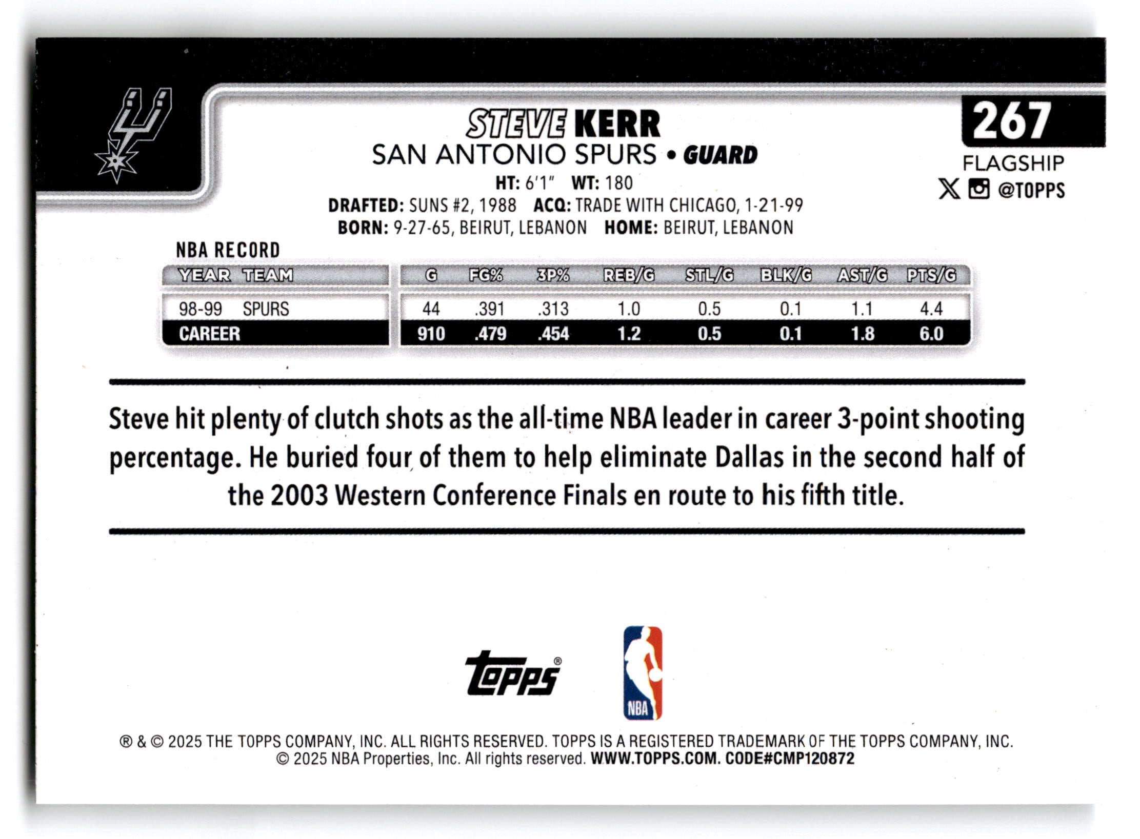 2025 Topps Flagship Steve Kerr #267