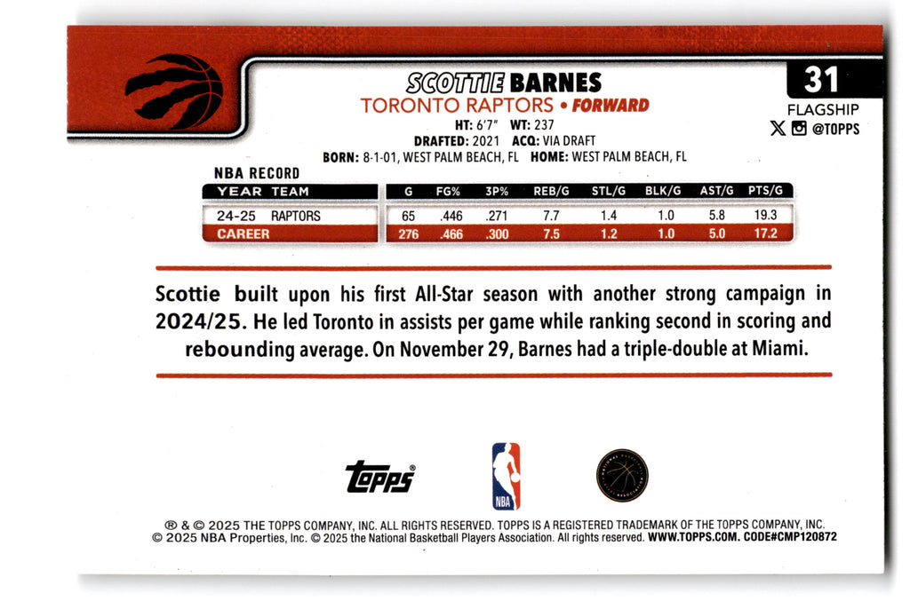 2025 Topps Flagship Scottie Barnes #31