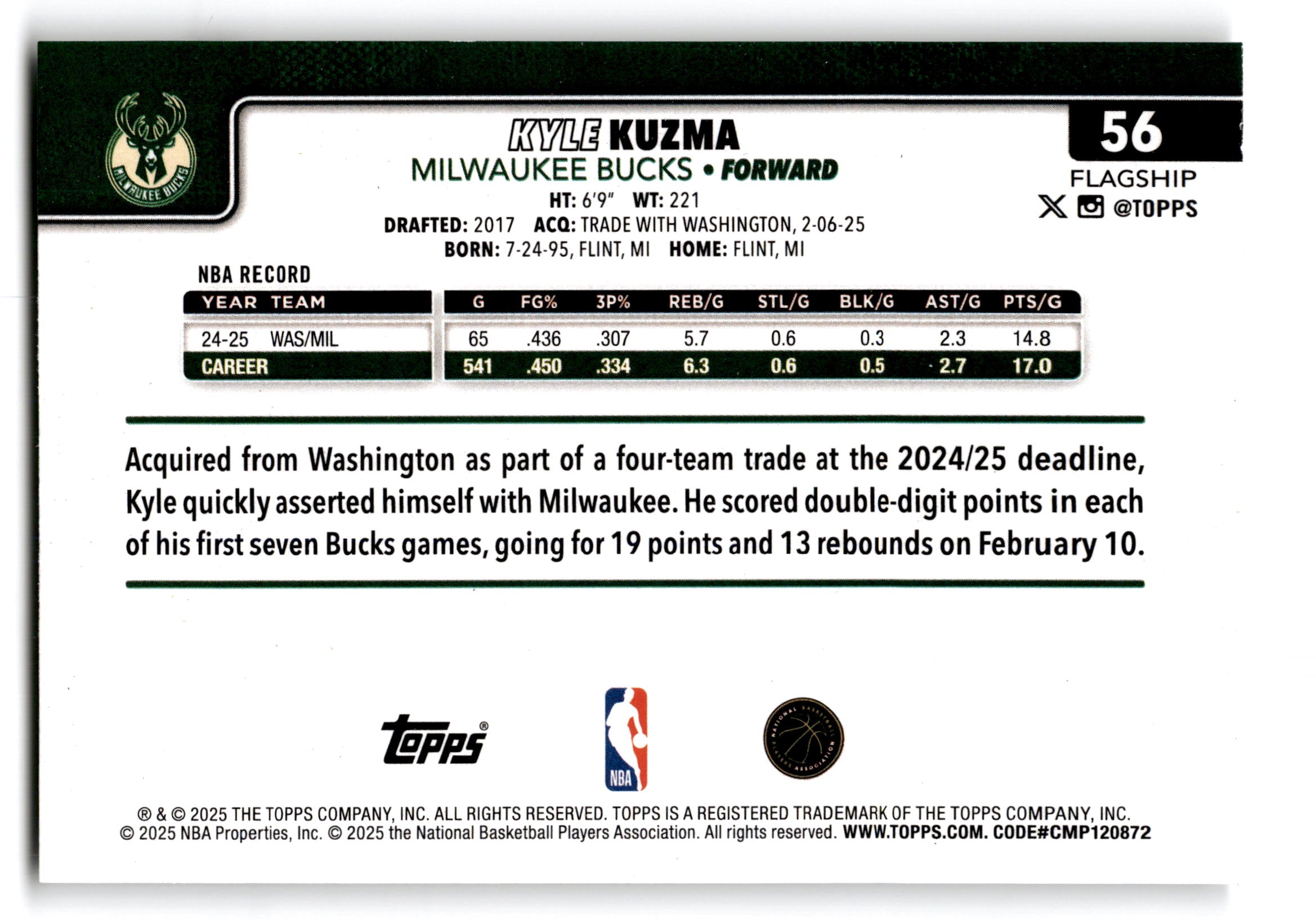 2025 Topps Flagship Kyle Kuzma #56
