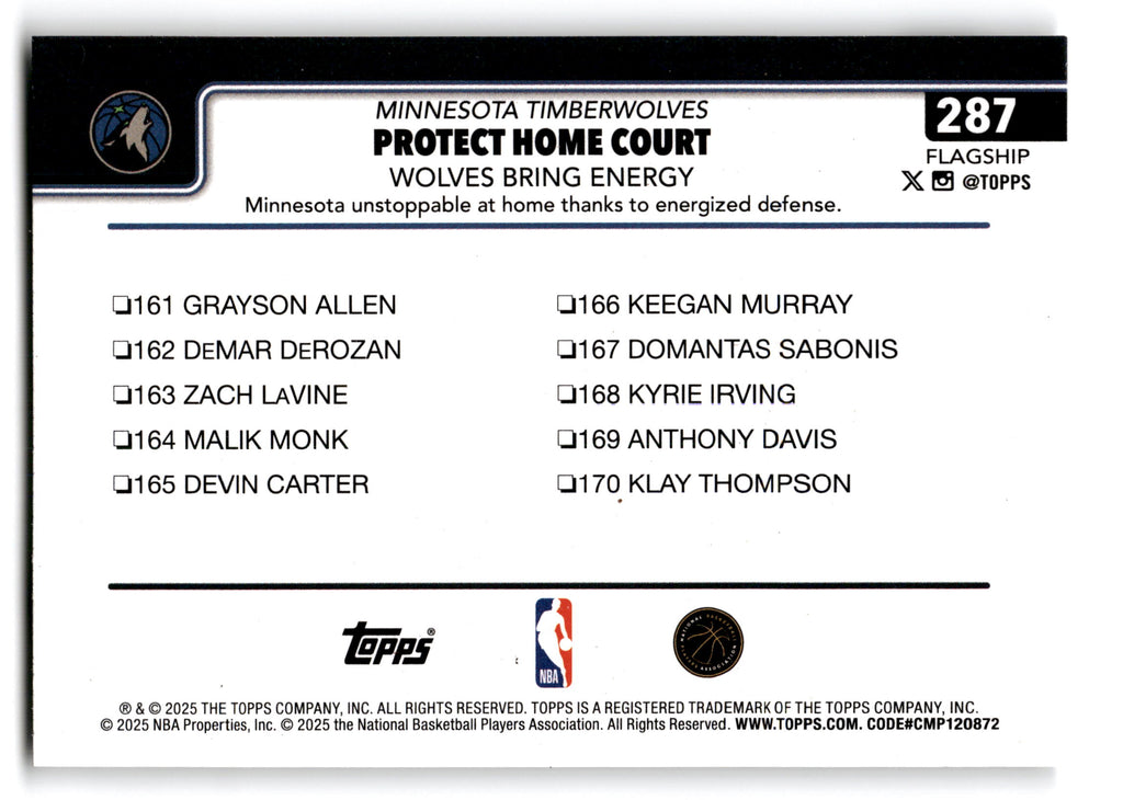 2025 Topps Flagship Basketball Minnesota Timberwolves #287