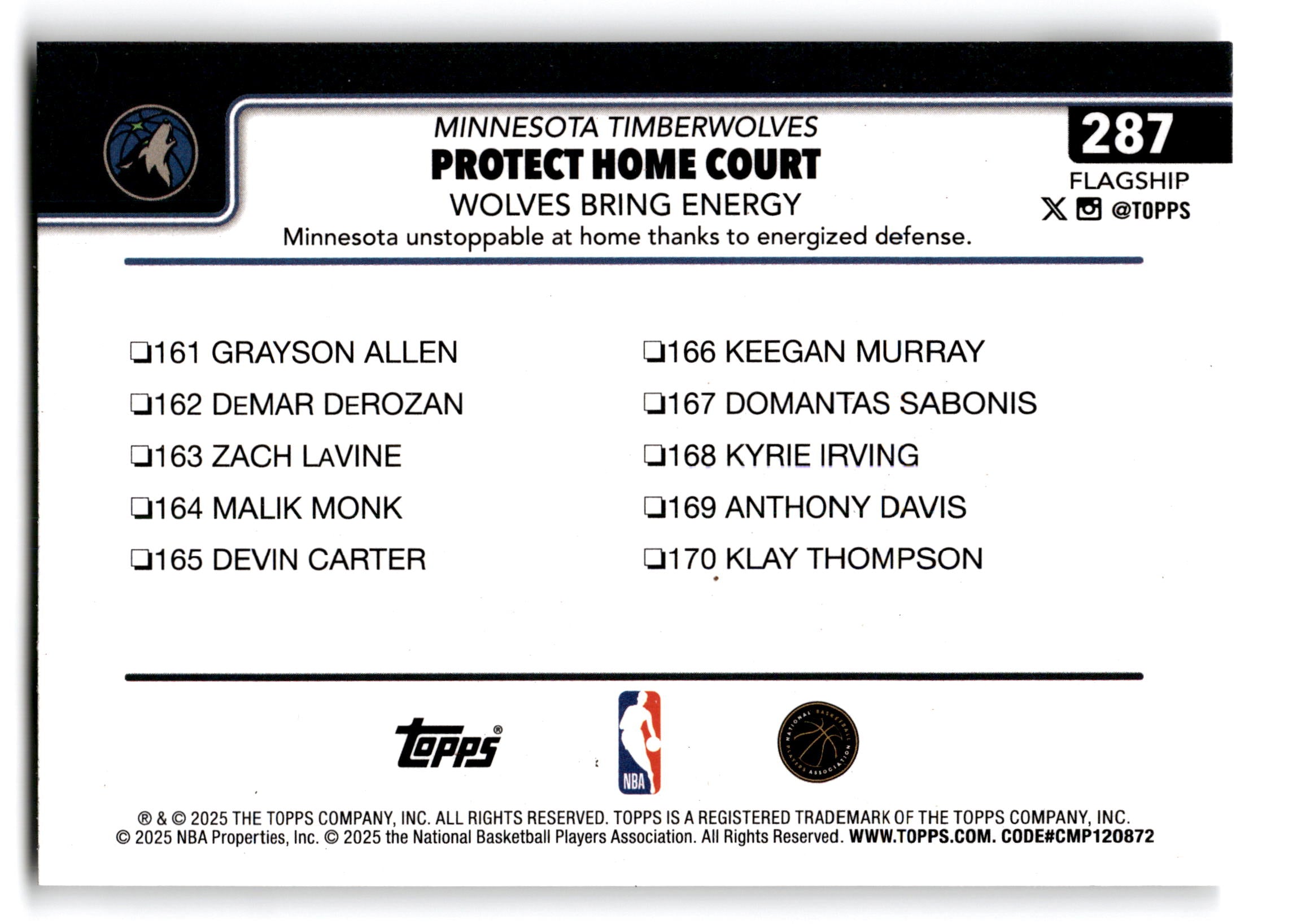 2025 Topps Flagship Basketball Minnesota Timberwolves #287