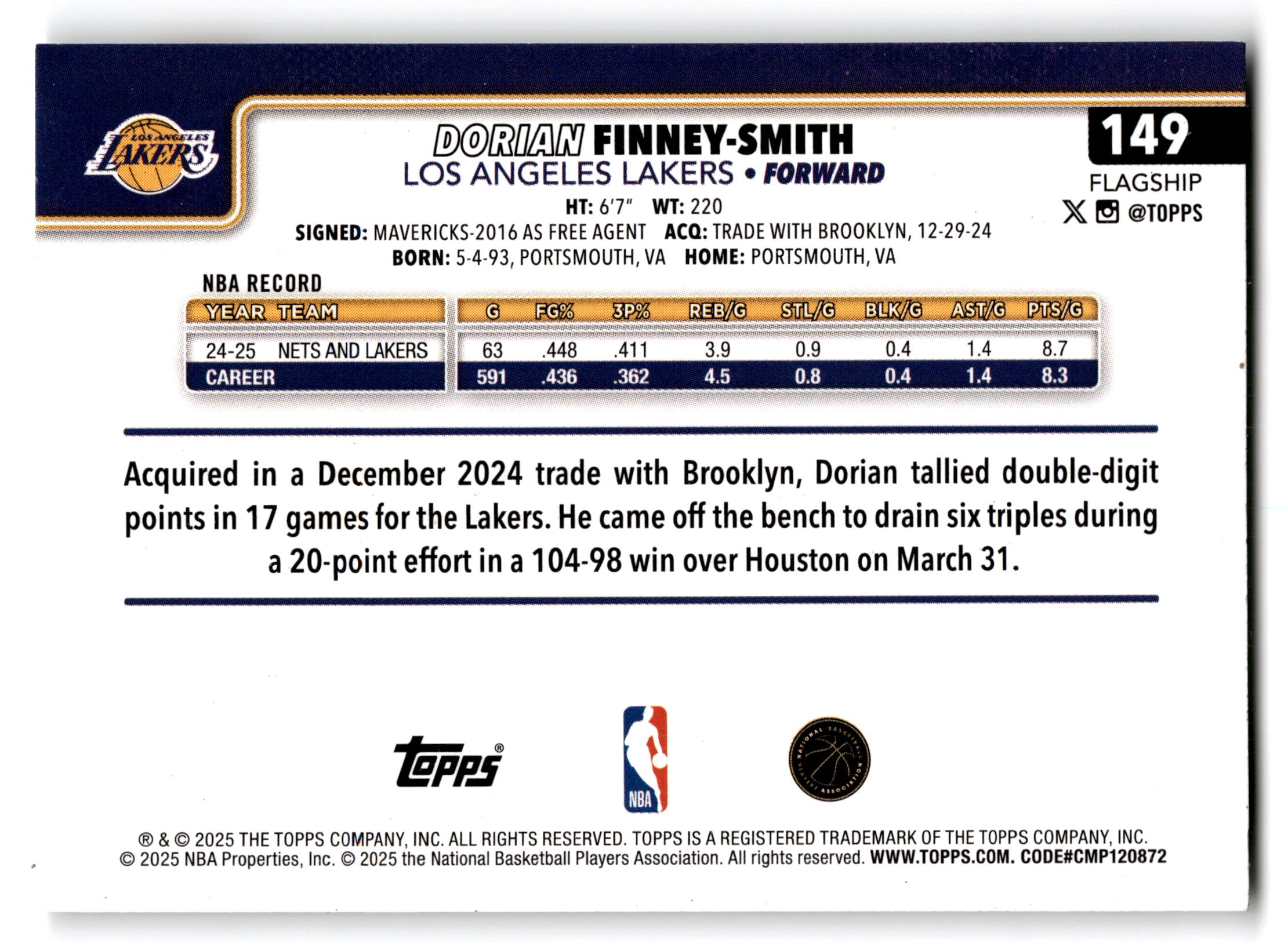 2025 Topps Flagship Dorian Finney-Smith #149