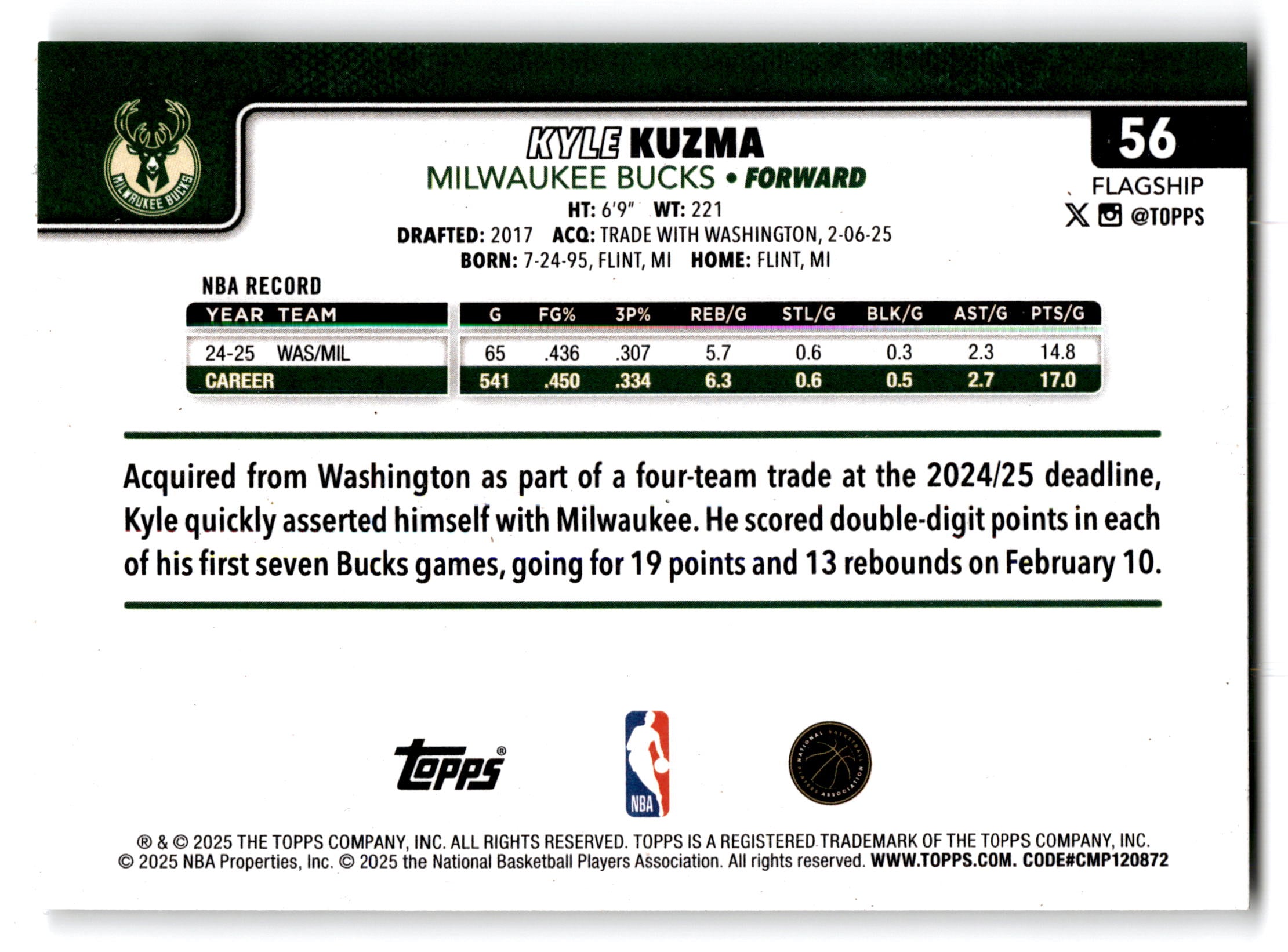 2025 Topps Flagship Kyle Kuzma #56