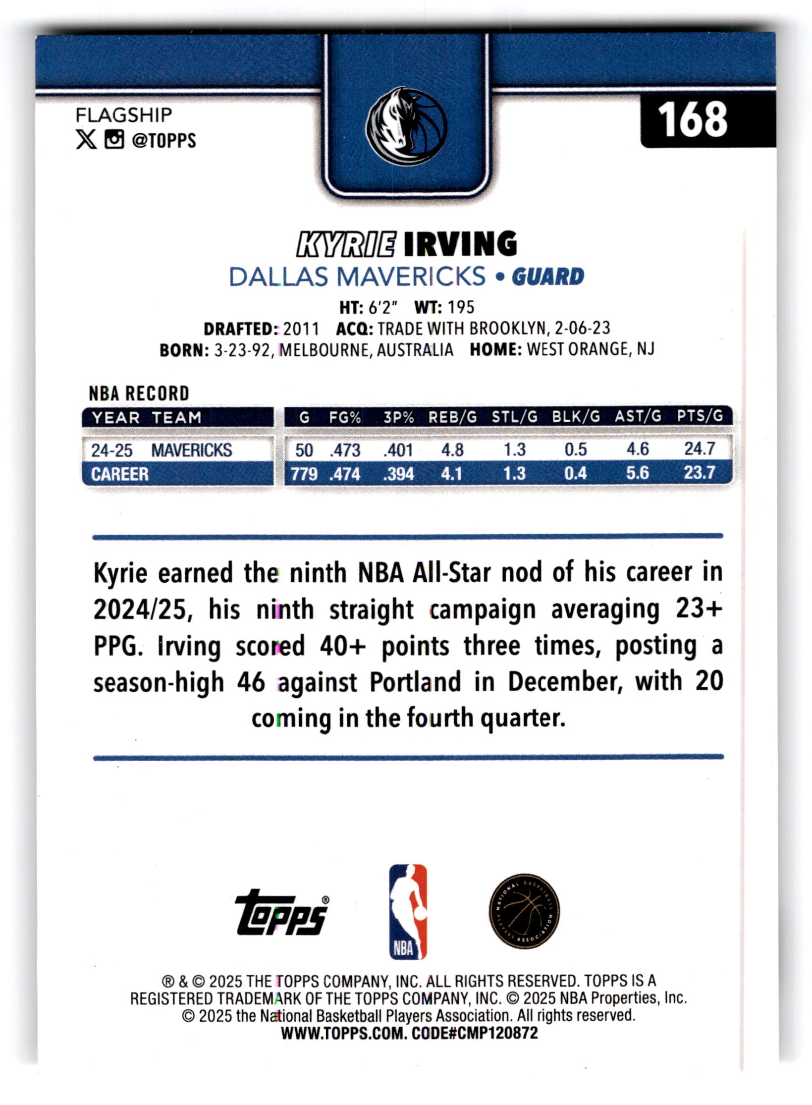 2025 Topps Flagship Basketball Kyrie Irving #168