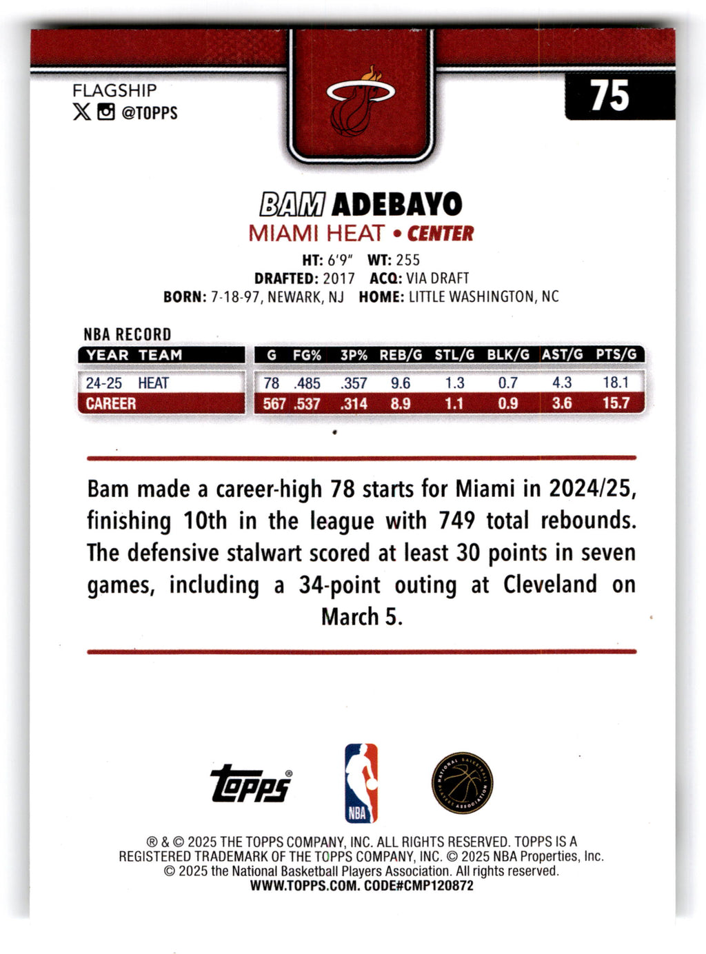 2025 Topps Bam Adebayo #75