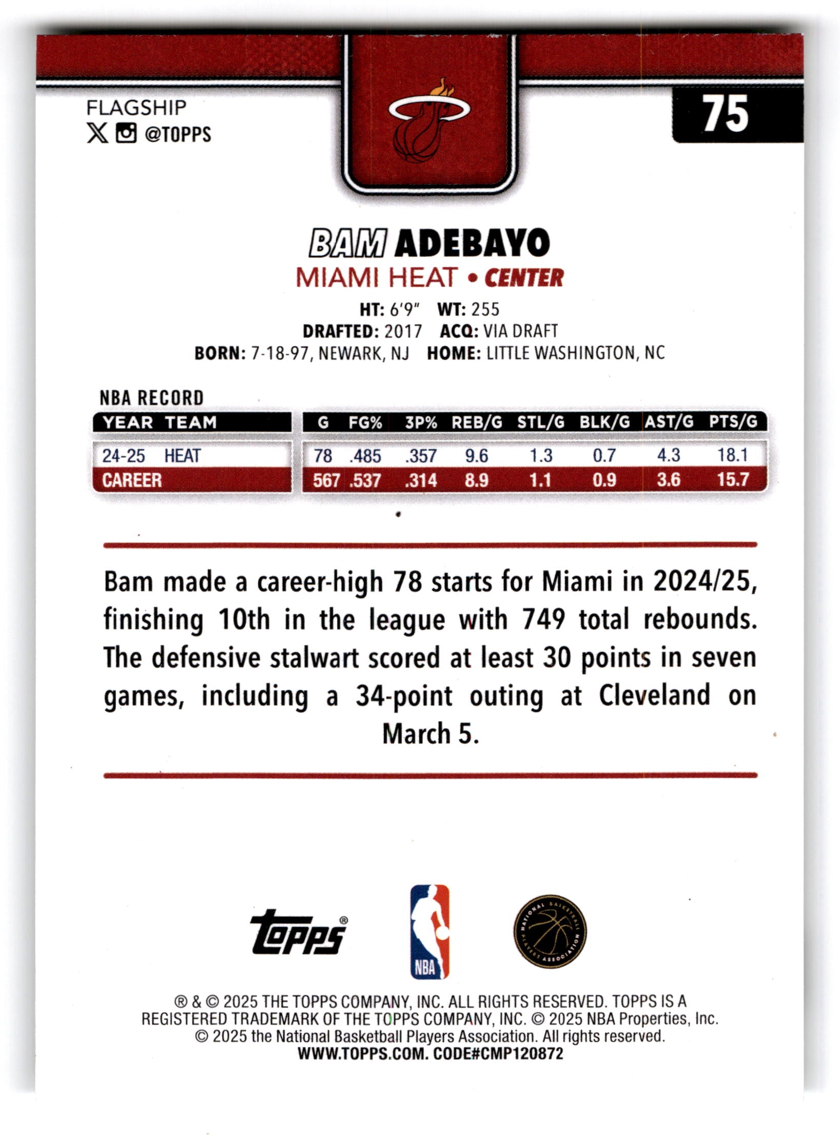 2025 Topps Bam Adebayo #75