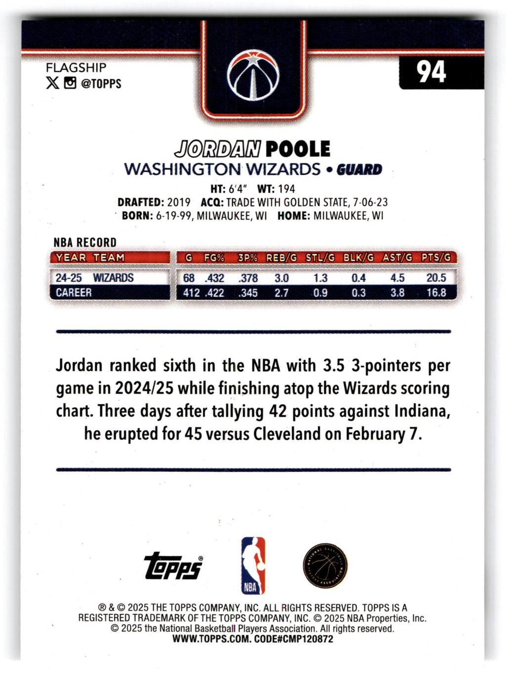 2025 Topps Flagship Jordan Poole #94
