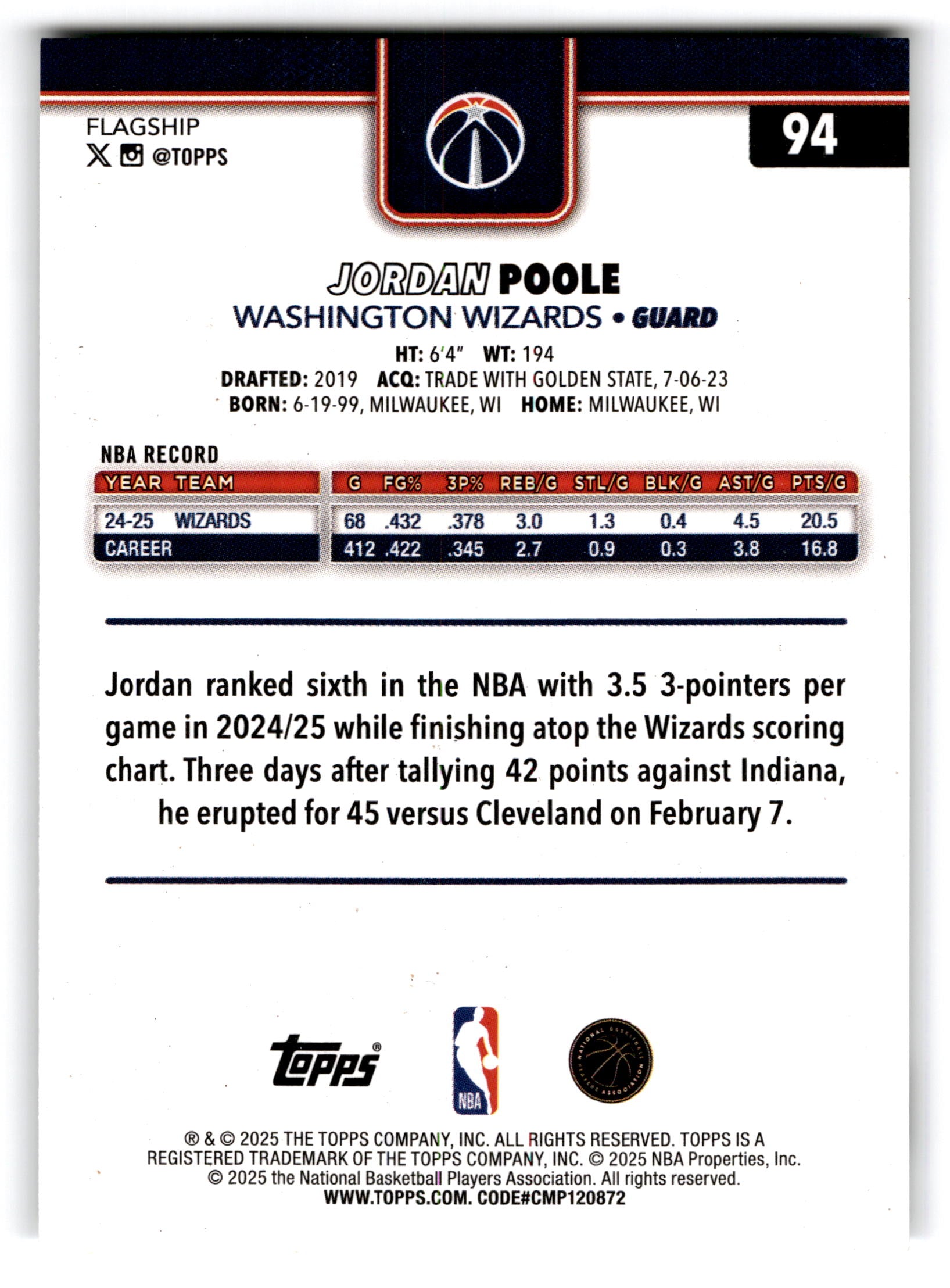 2025 Topps Flagship Jordan Poole #94