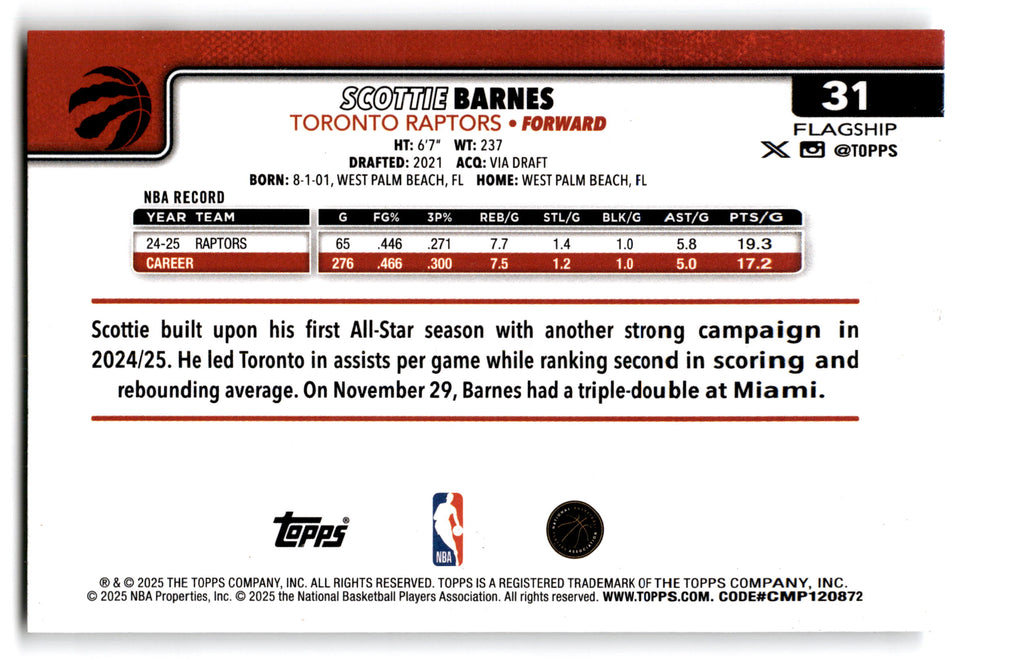 2025 Topps Flagship Scottie Barnes #31