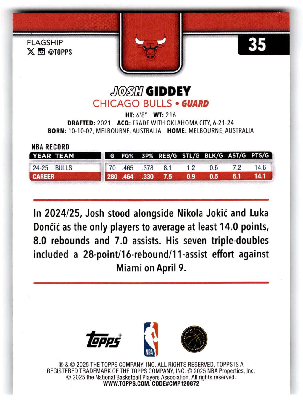2025 Topps Flagship Josh Giddey #35
