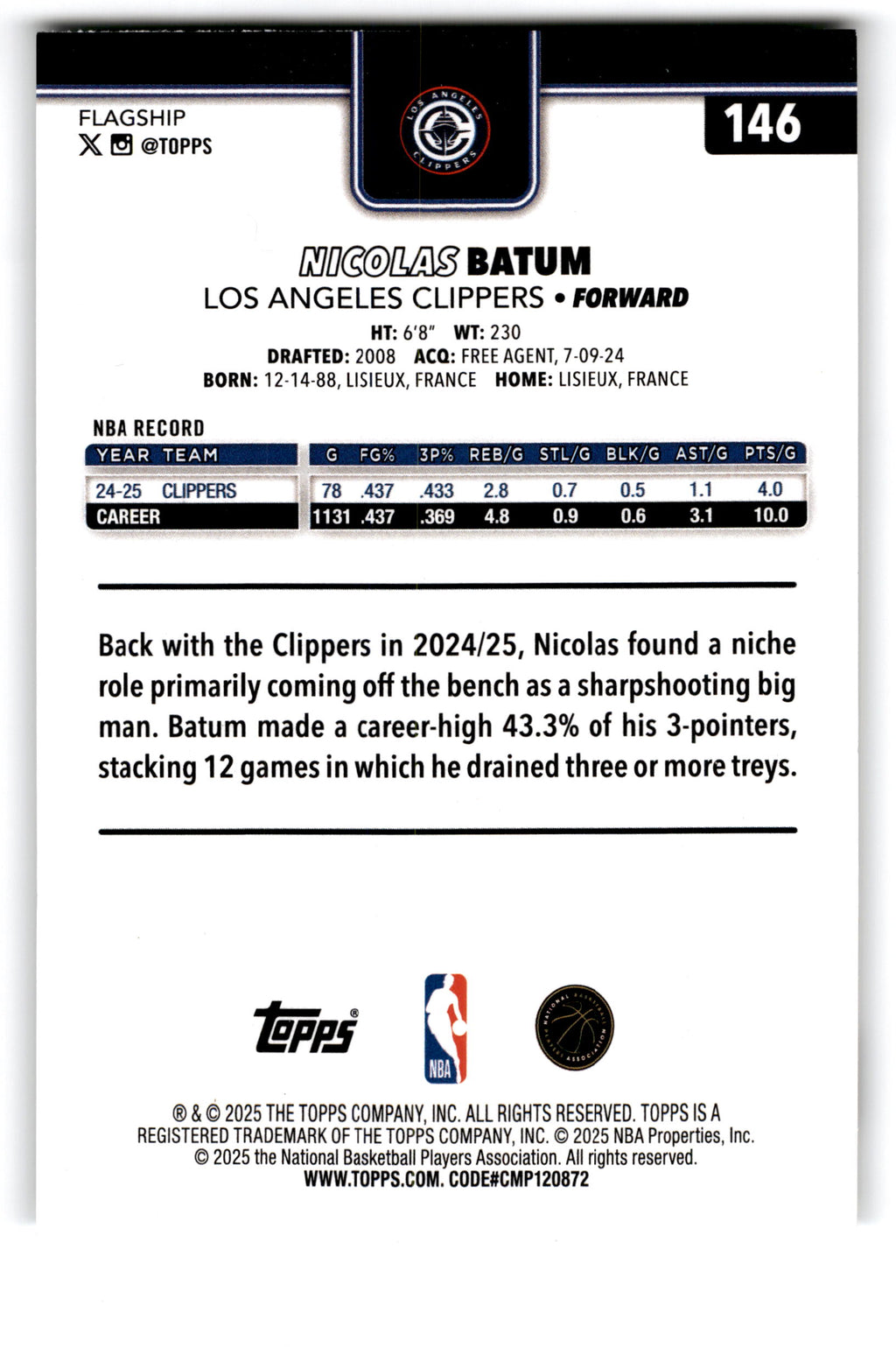 2025 Topps Flagship Nicolas Batum #146
