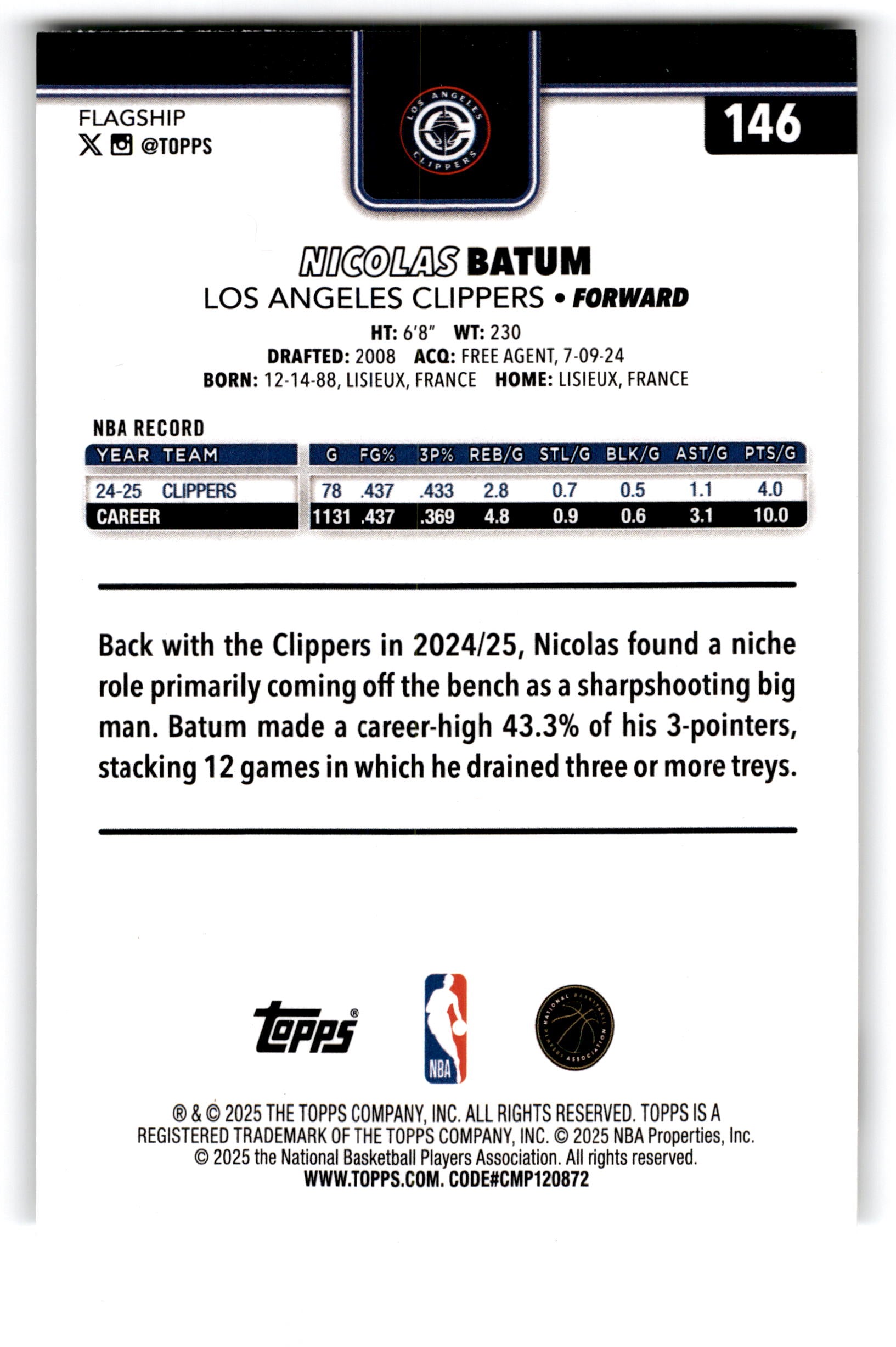 2025 Topps Flagship Nicolas Batum #146