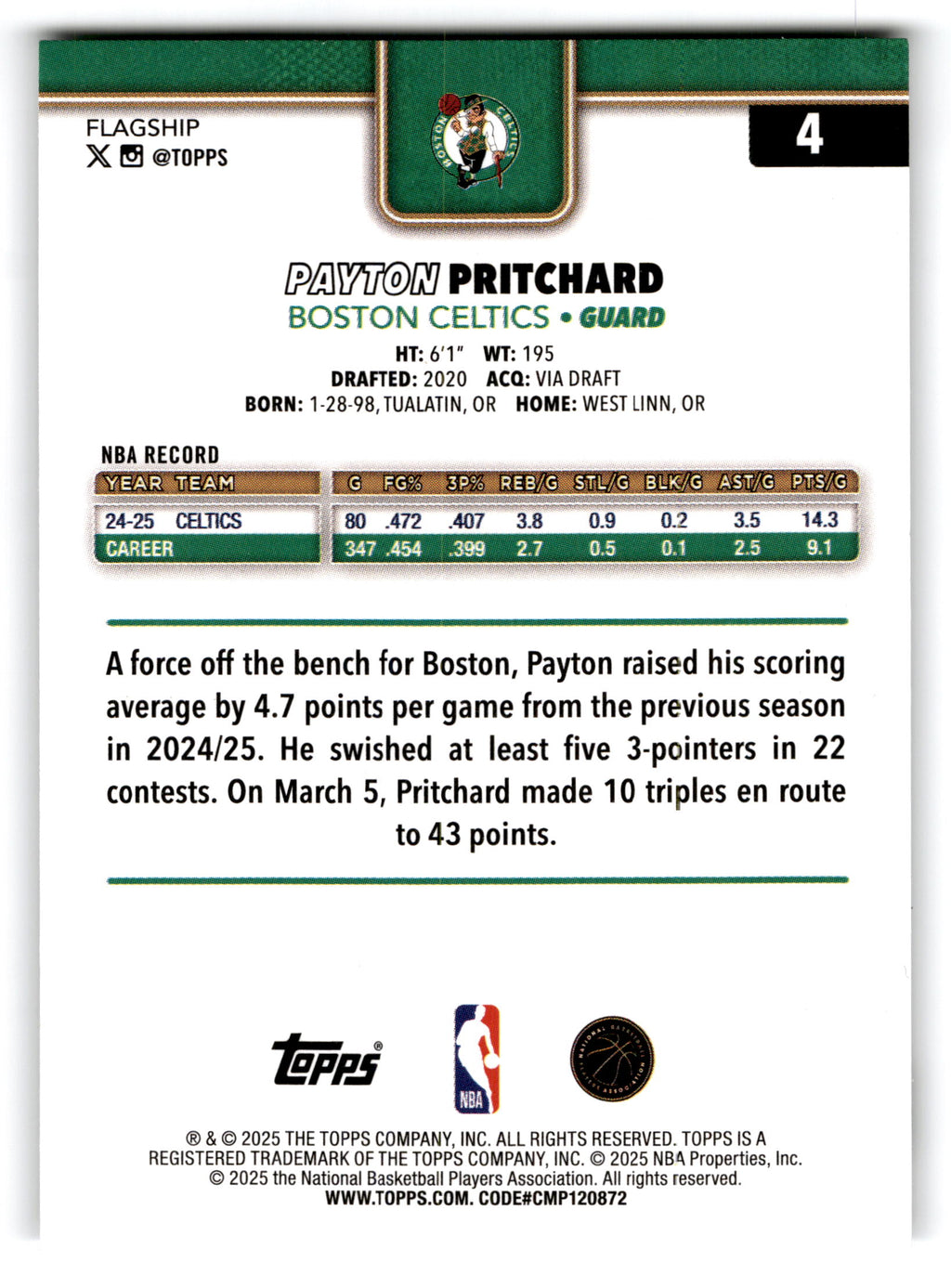 2025 Topps Flagship Payton Pritchard #4