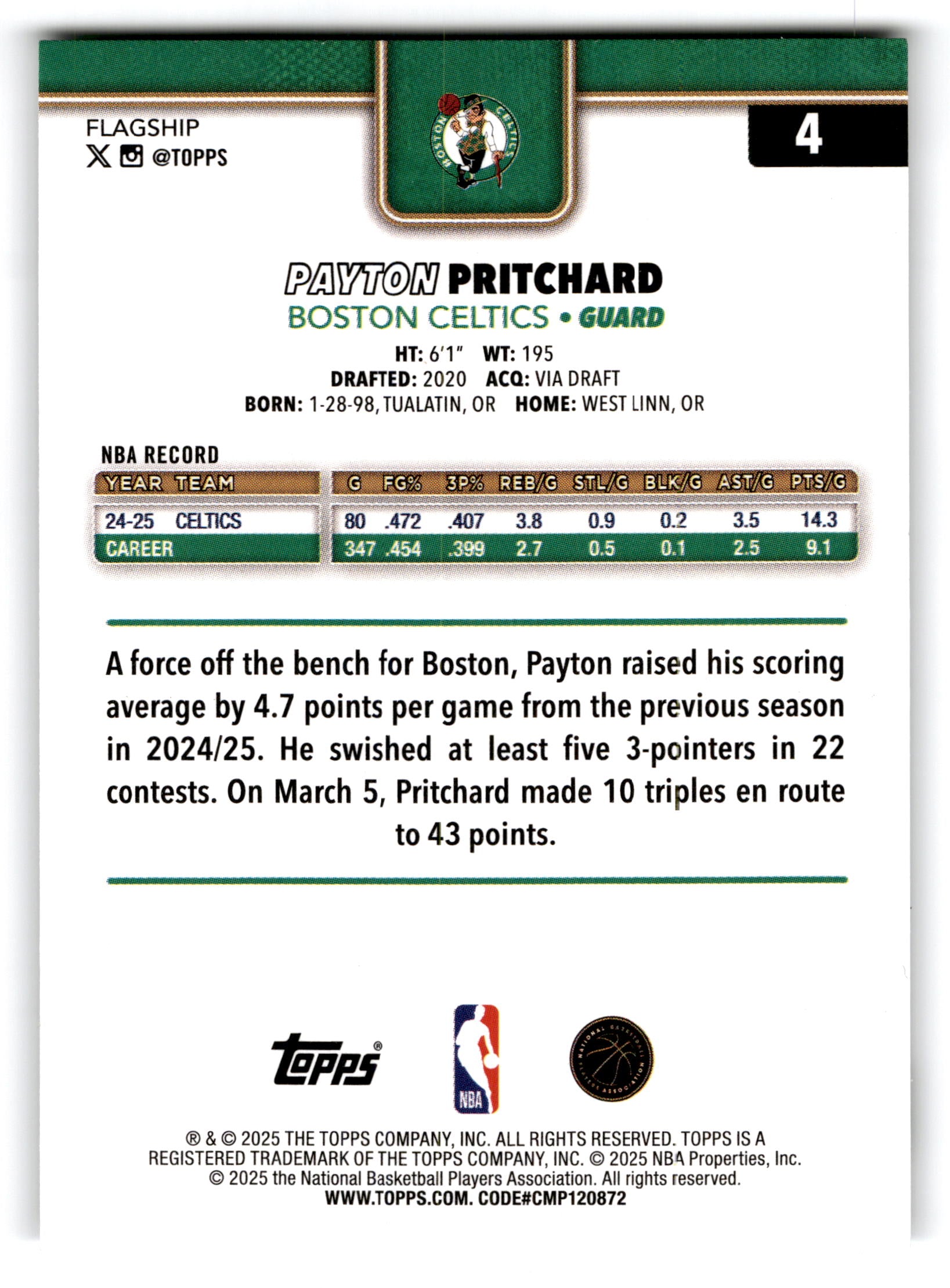2025 Topps Flagship Payton Pritchard #4