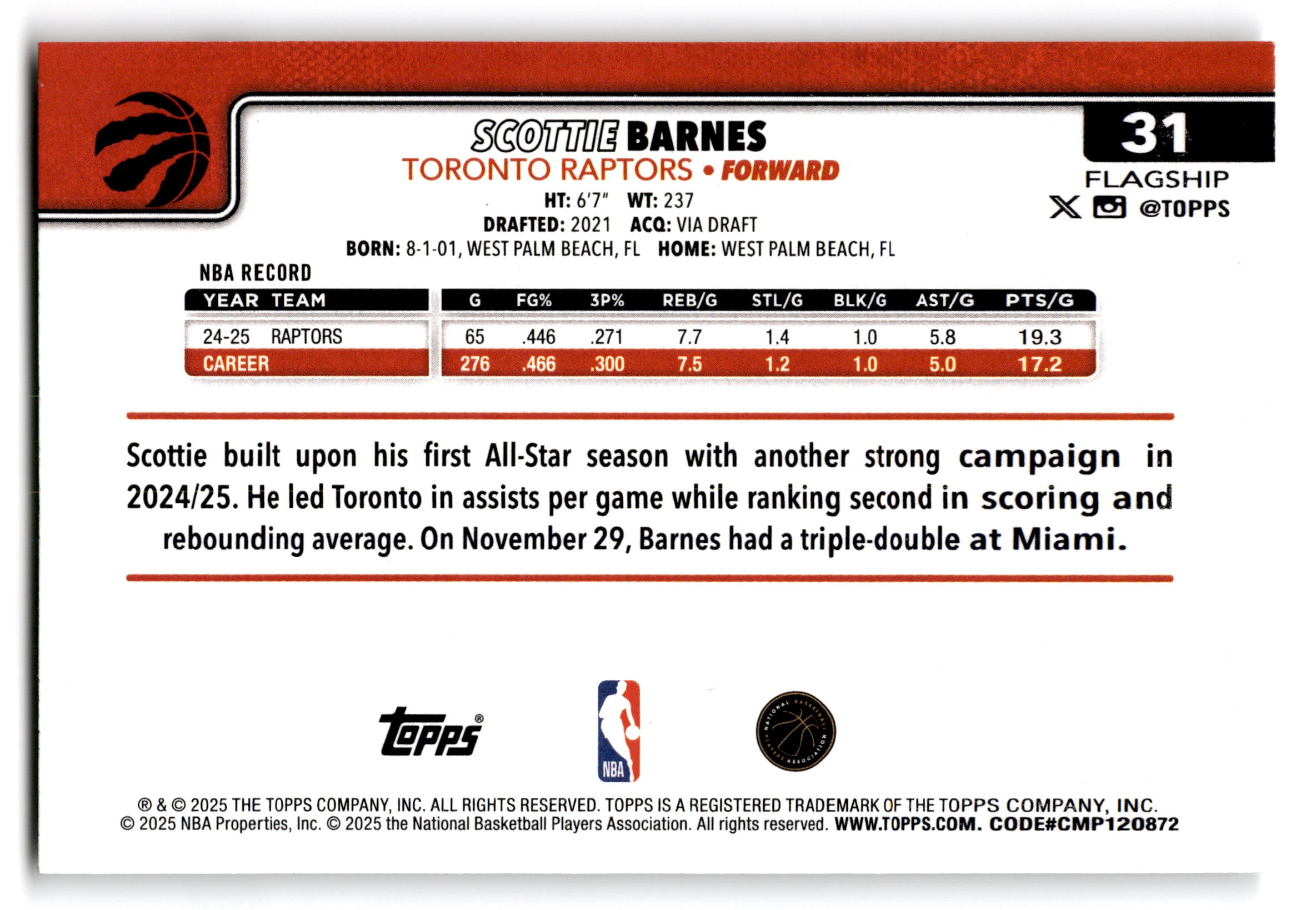 2025 Topps Flagship Scottie Barnes #31