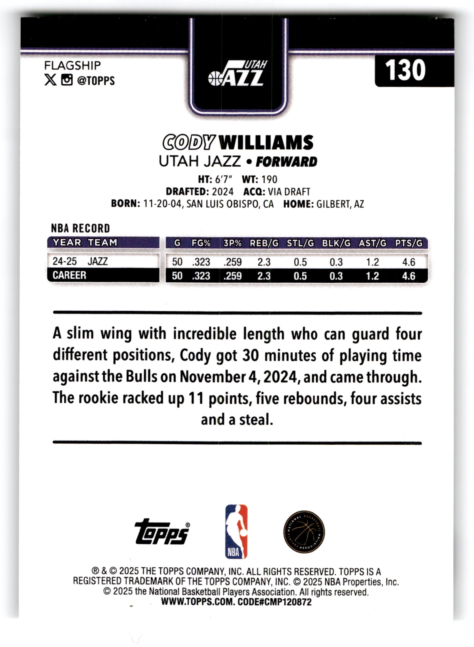 2025 Topps Flagship Cody Williams #130