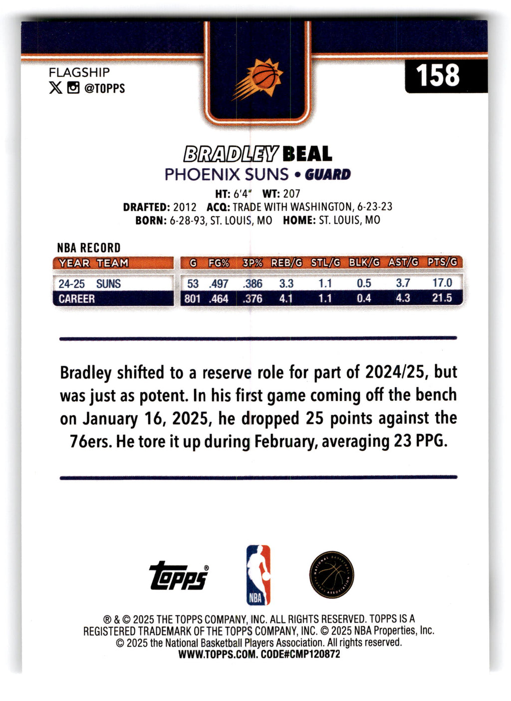 2025 Topps Flagship Bradley Beal #158