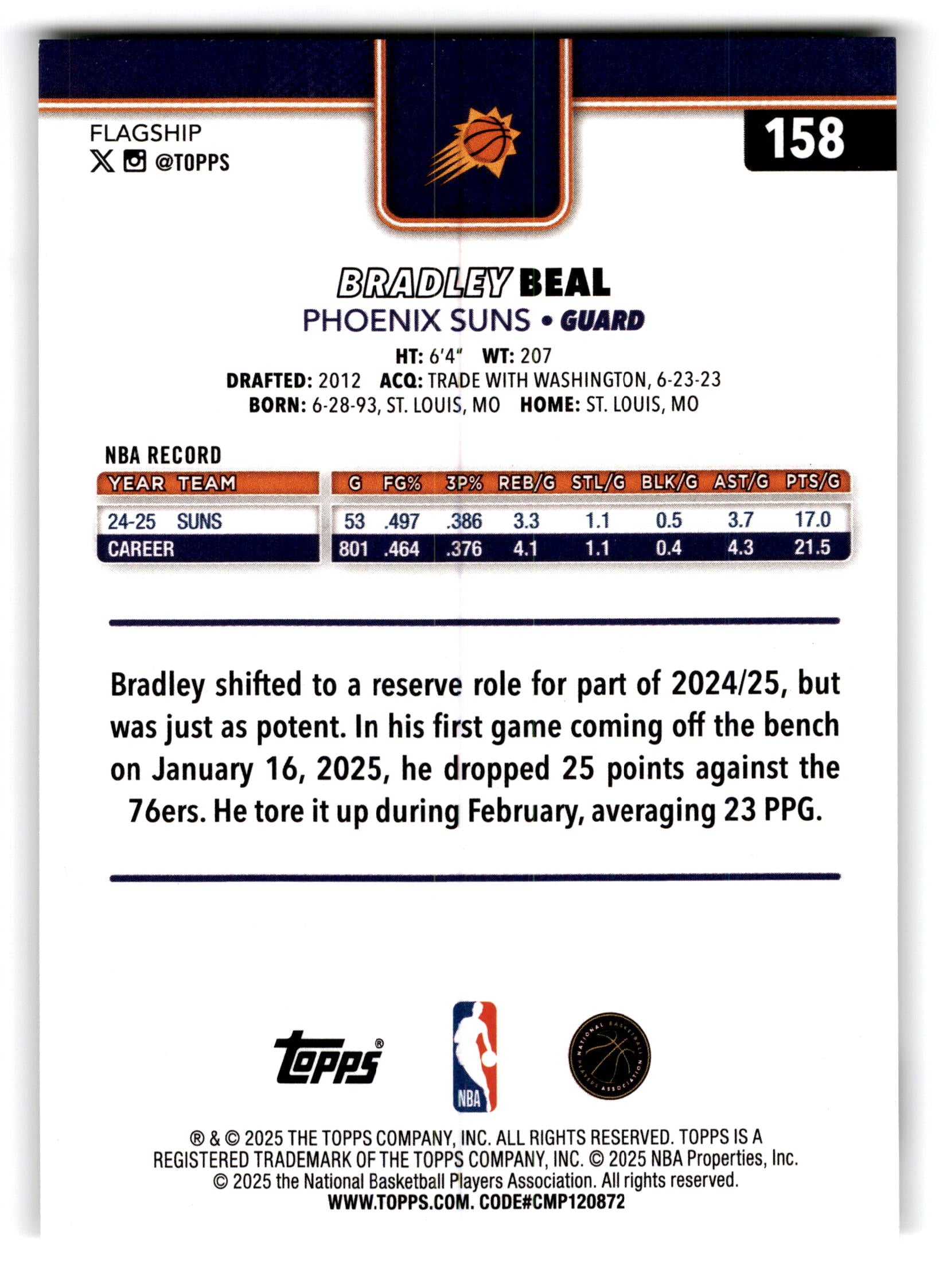 2025 Topps Flagship Bradley Beal #158