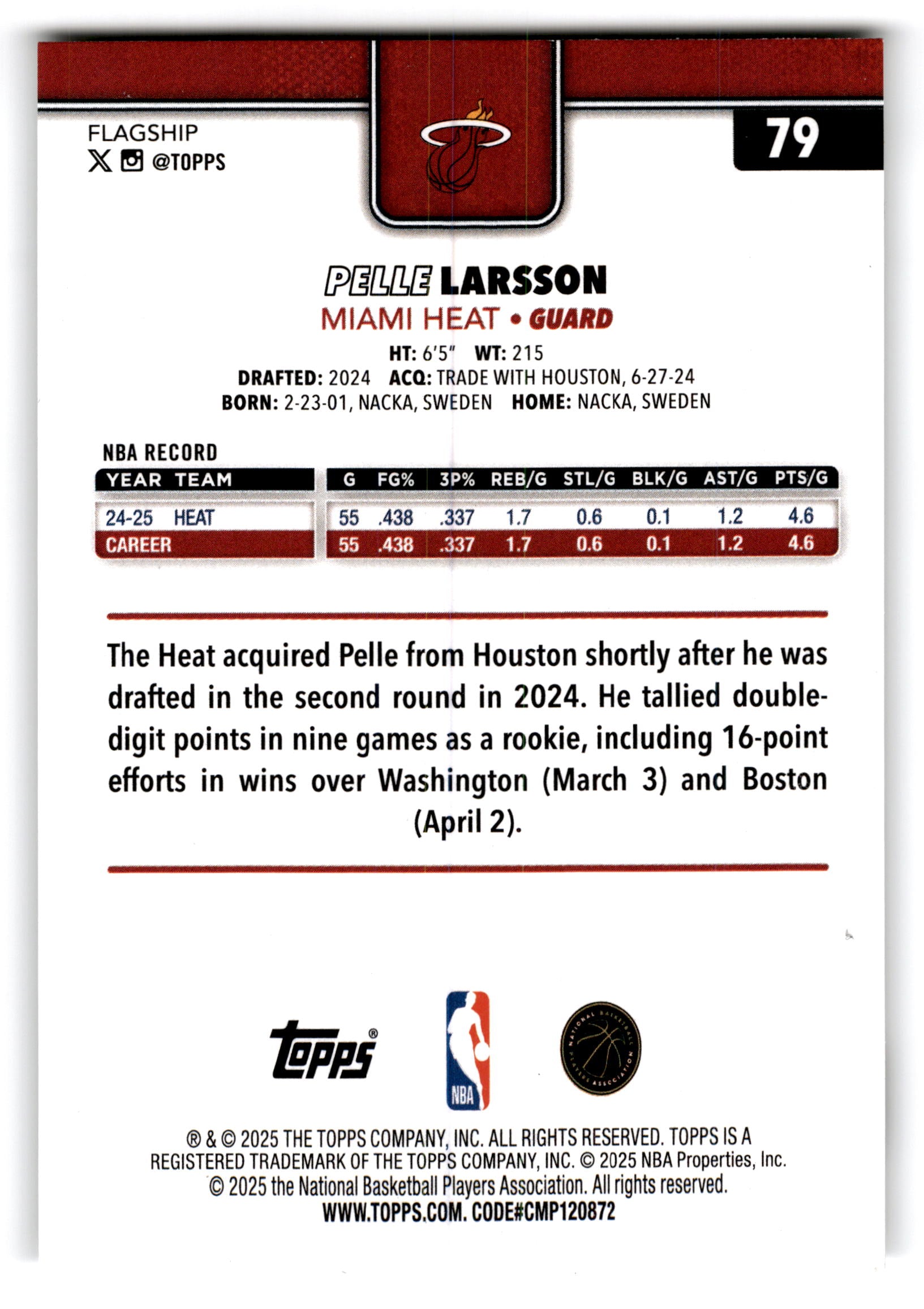 2025 Topps Flagship Pelle Larsson #79