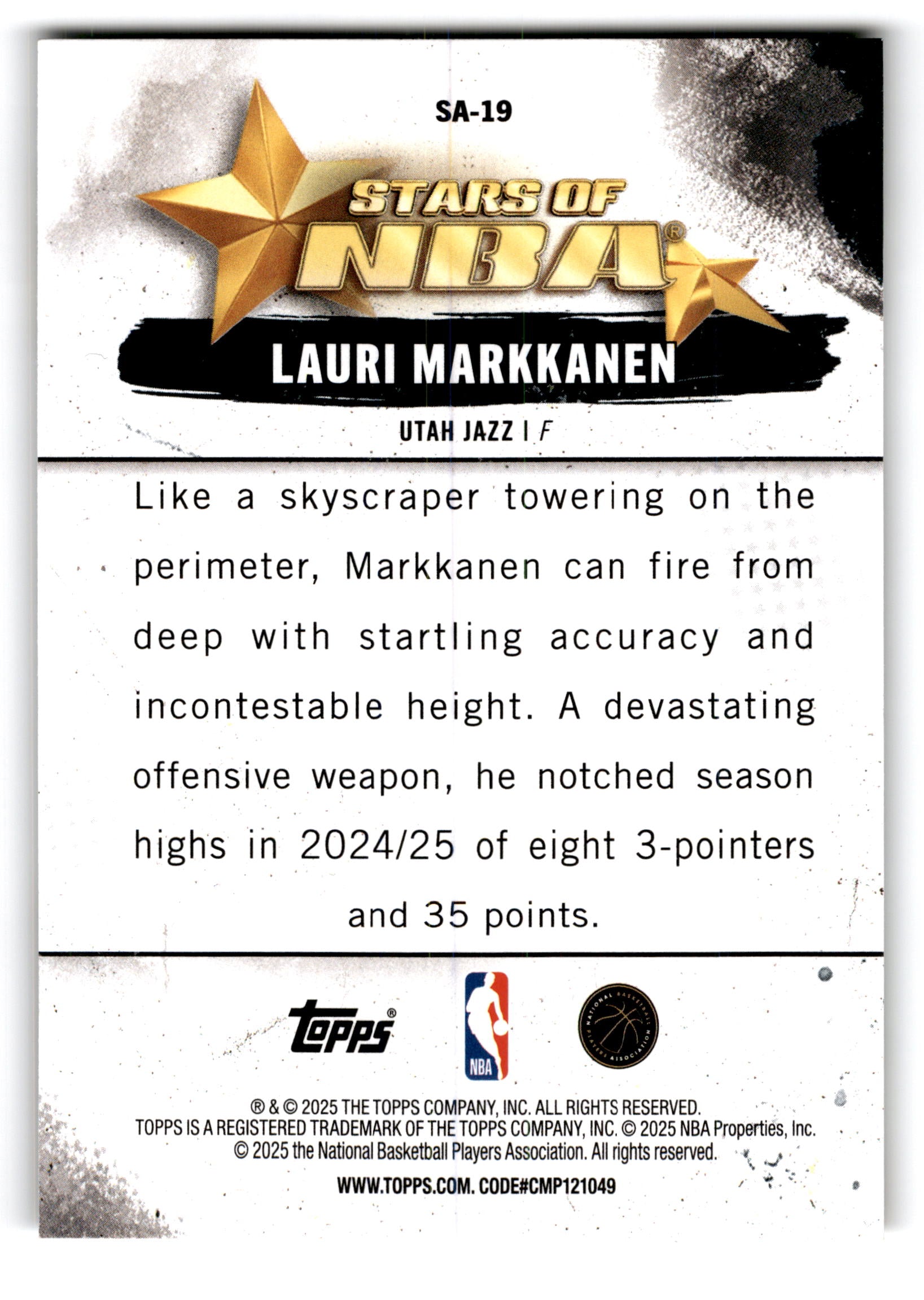 2025 Topps Stars of NBA Lauri Markkanen #SA-19