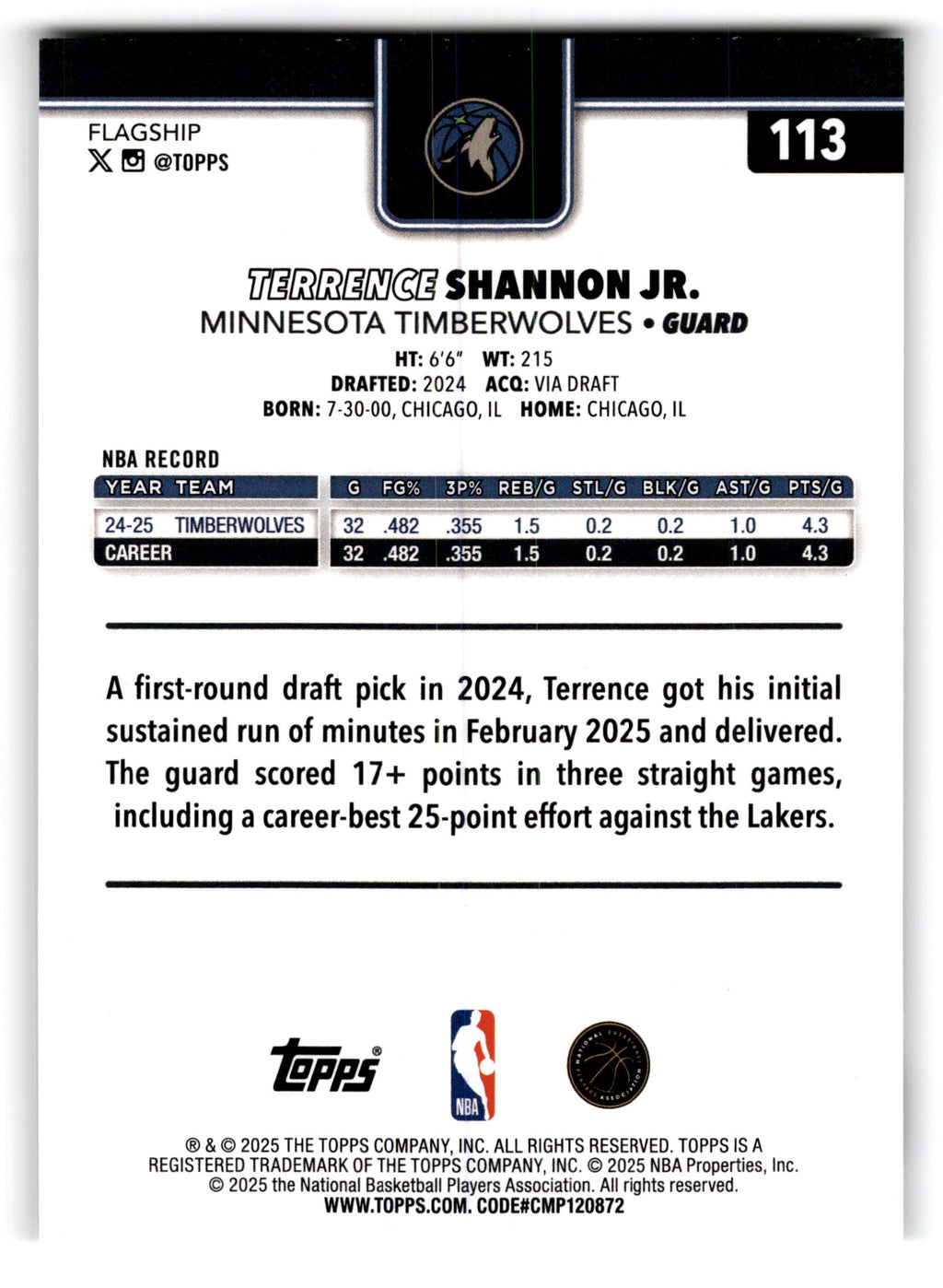 2025 Topps Basketball Terrence Shannon Jr. #113