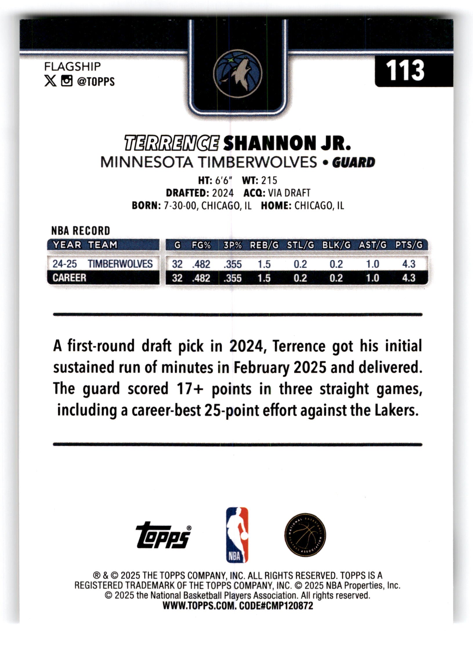 2025 Topps Basketball Terrence Shannon Jr. #113