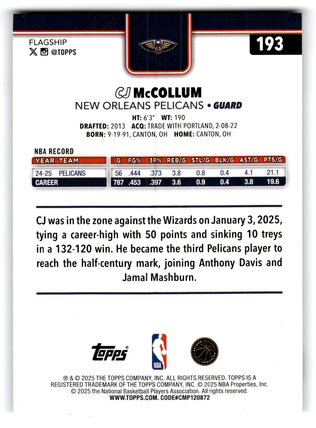 2025 Topps Flagship CJ McCollum #193