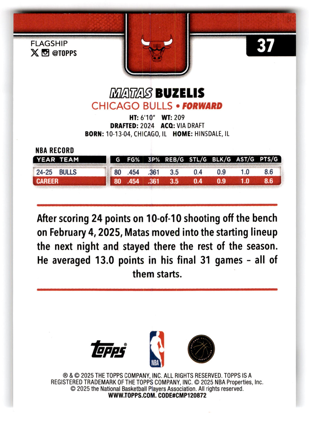 2025 Topps Flagship Matas Buzelis #37