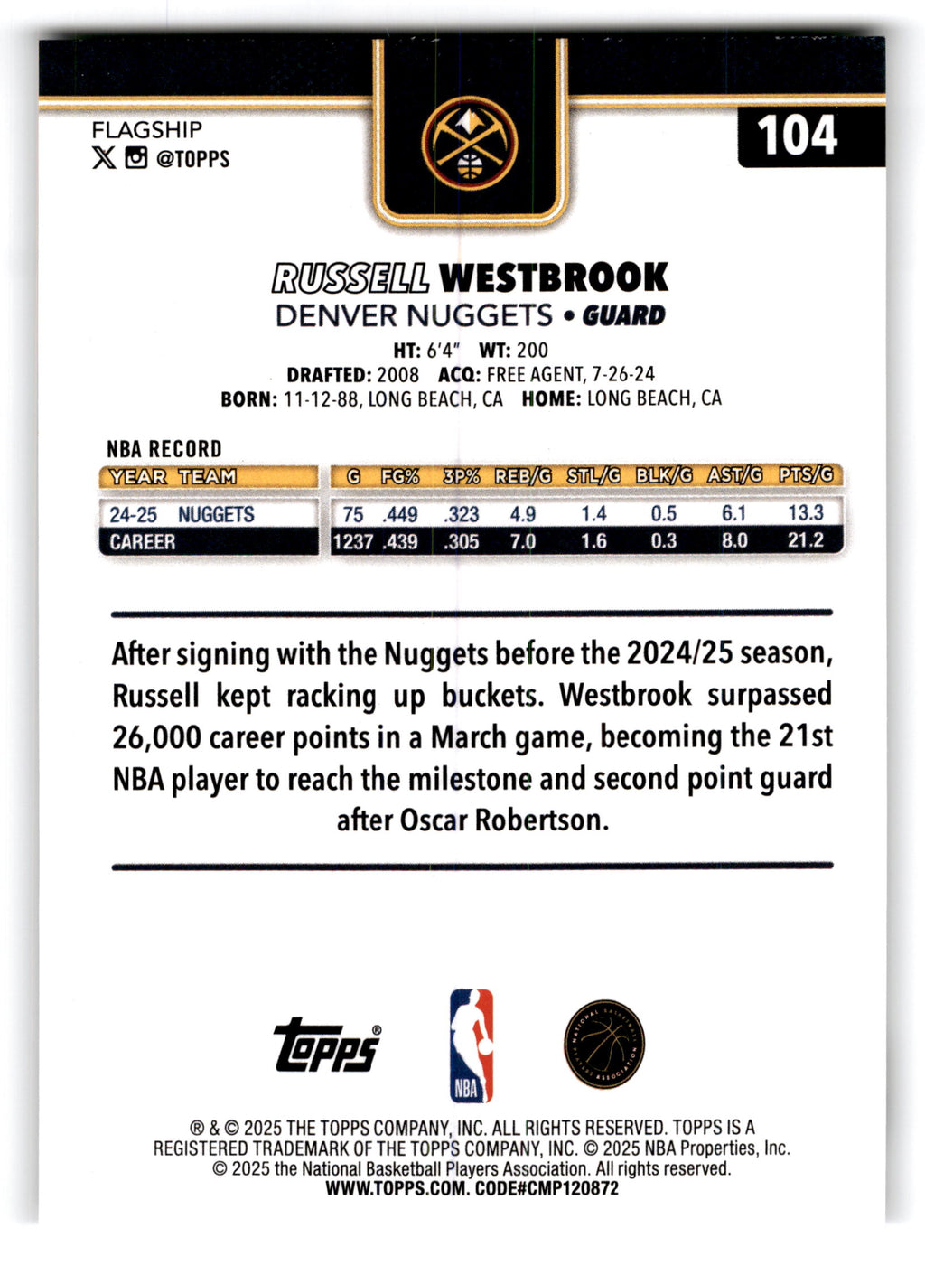 2025 Topps Russell Westbrook #104