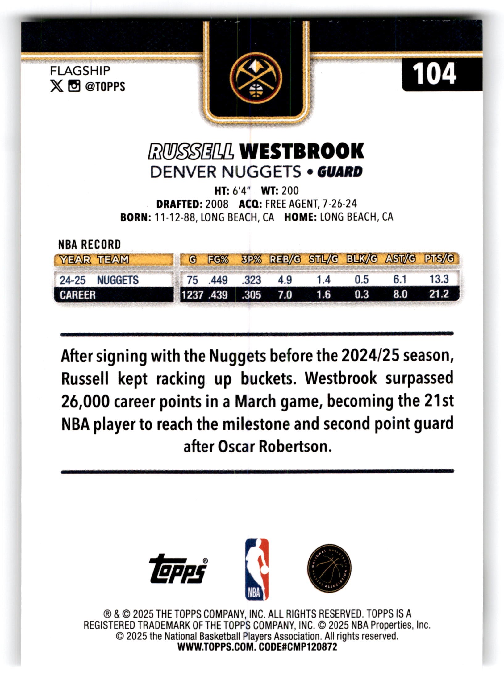 2025 Topps Russell Westbrook #104