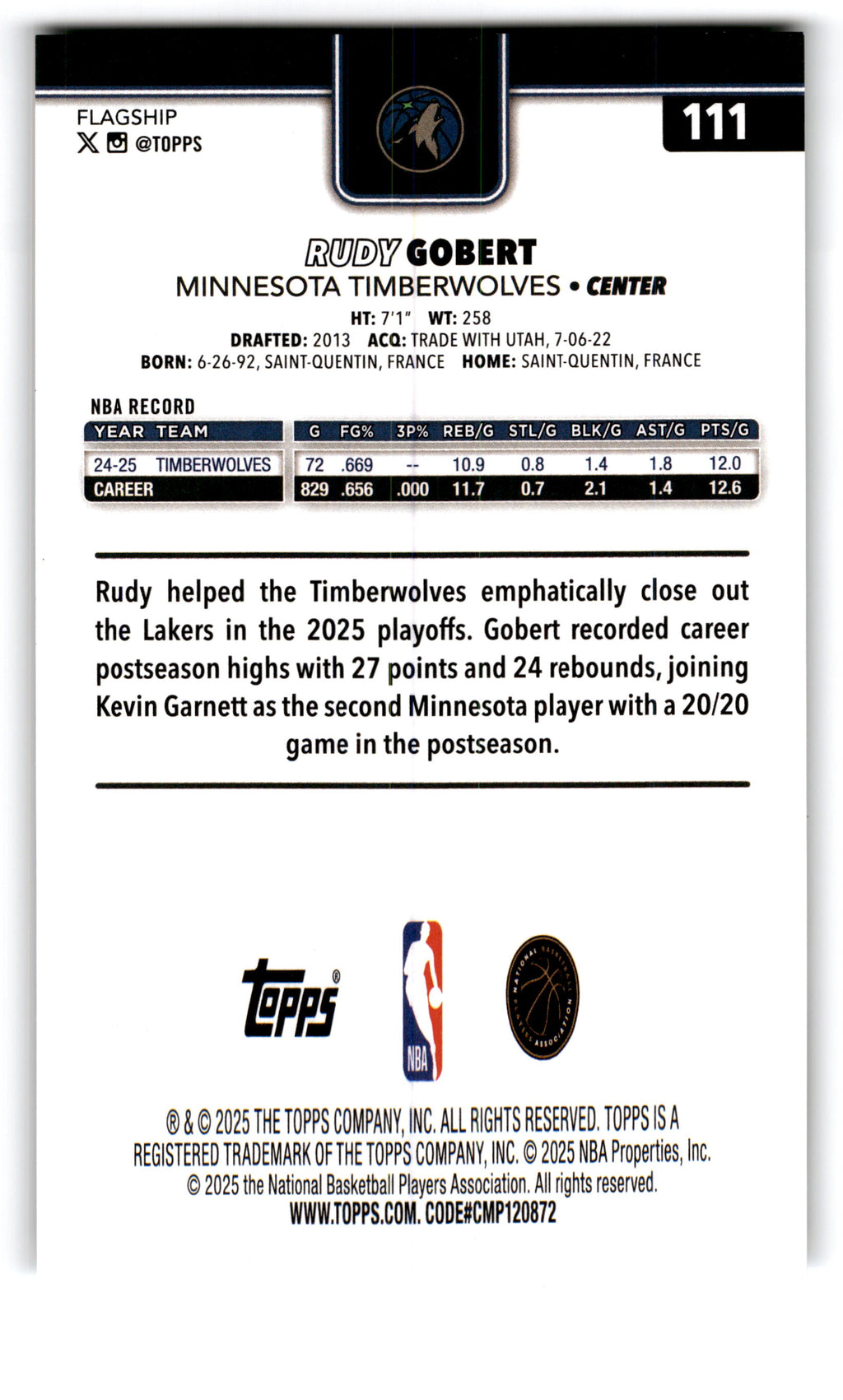 2025 Topps Rudy Gobert #111 20/20