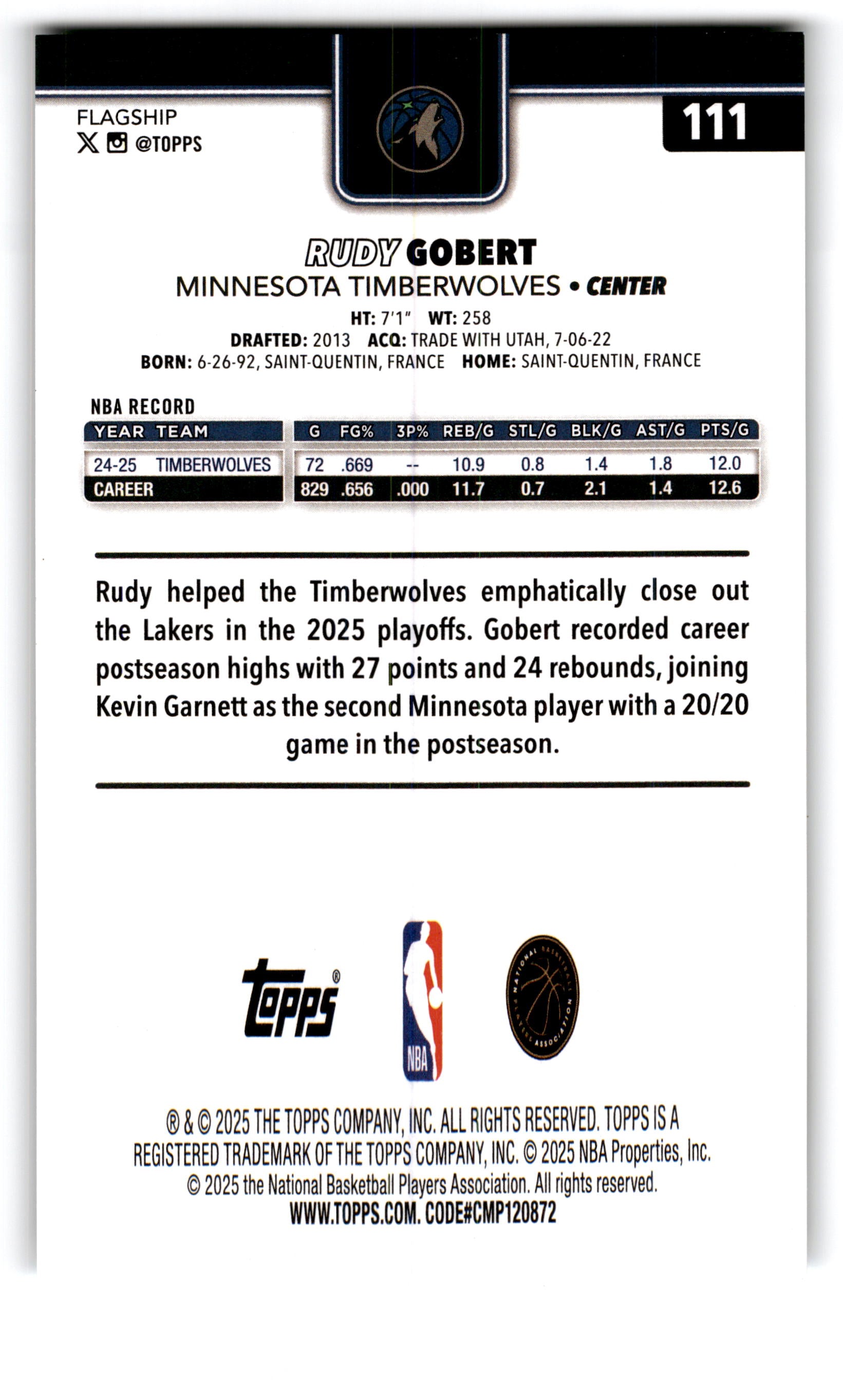 2025 Topps Rudy Gobert #111 20/20
