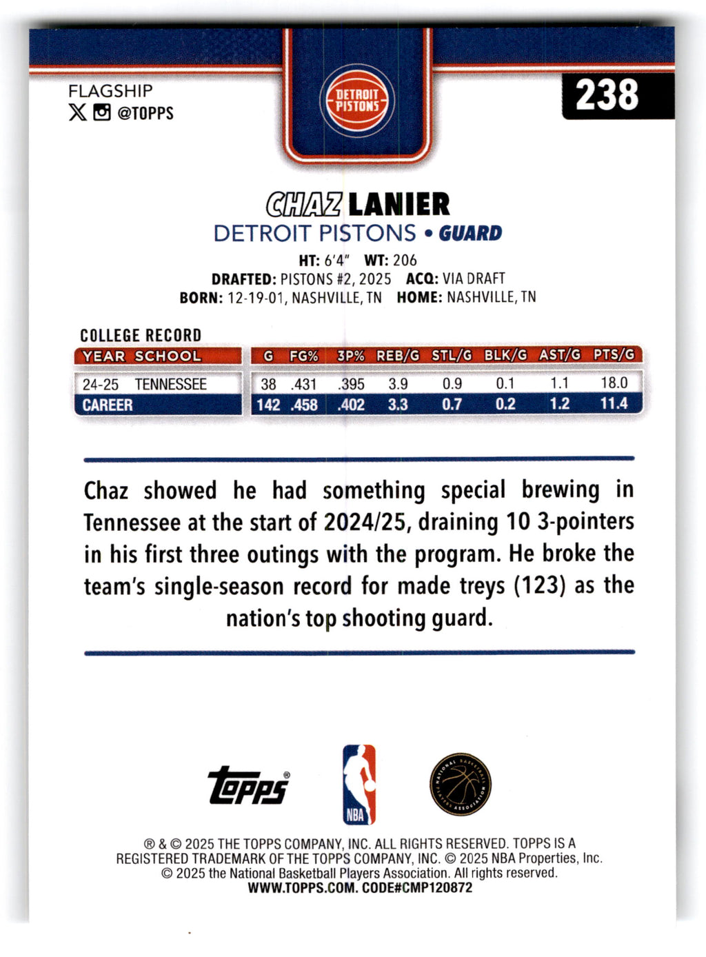 2025 Topps Chaz Lanier #238 RC