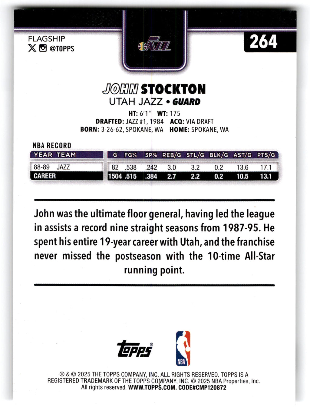 1987 Topps Flagship John Stockton #264