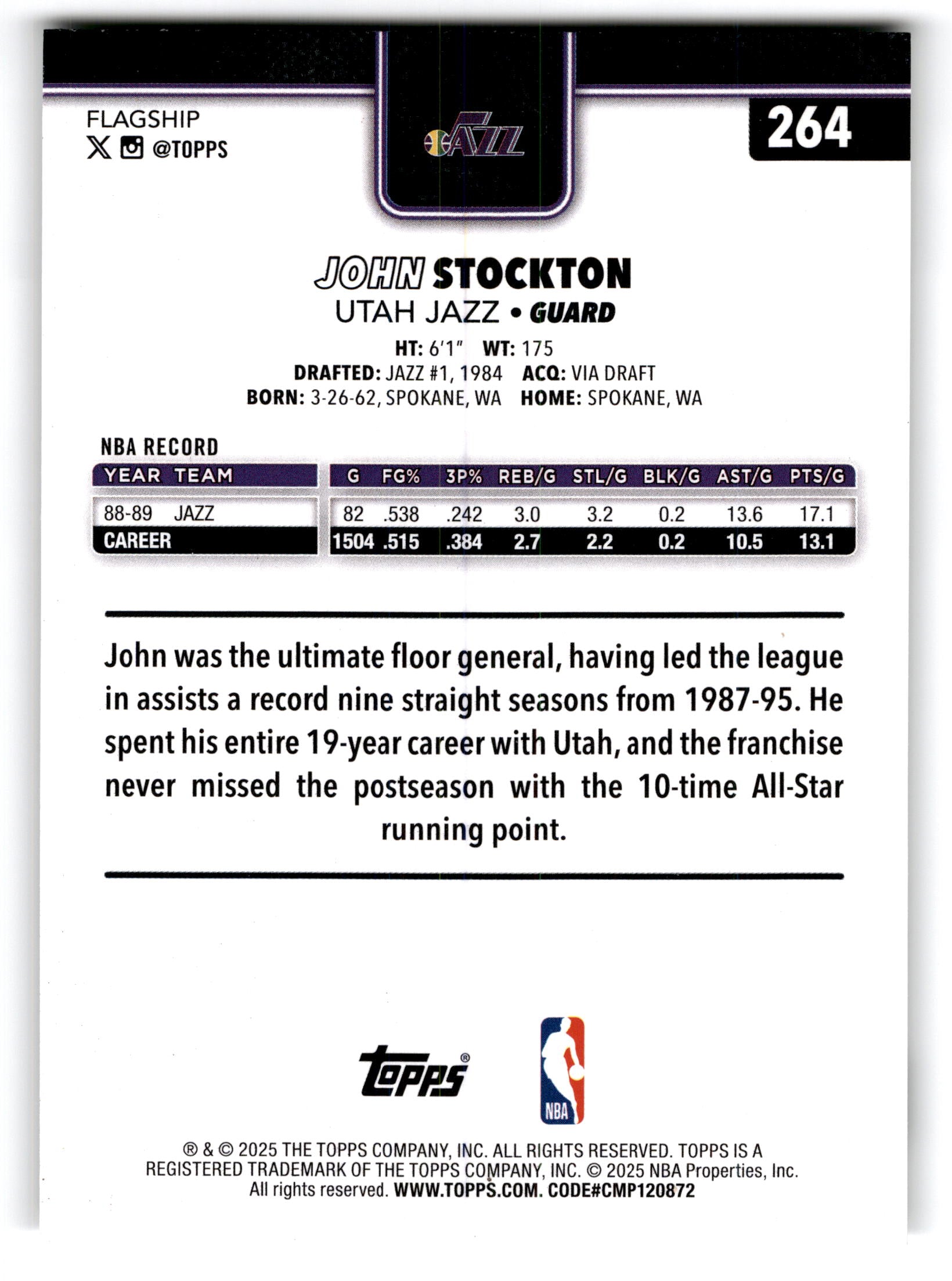 1987 Topps Flagship John Stockton #264