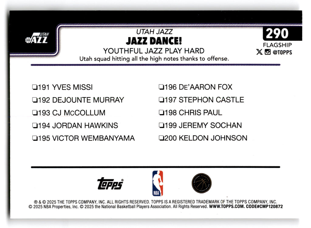2025 Topps Flagship Utah Jazz #290