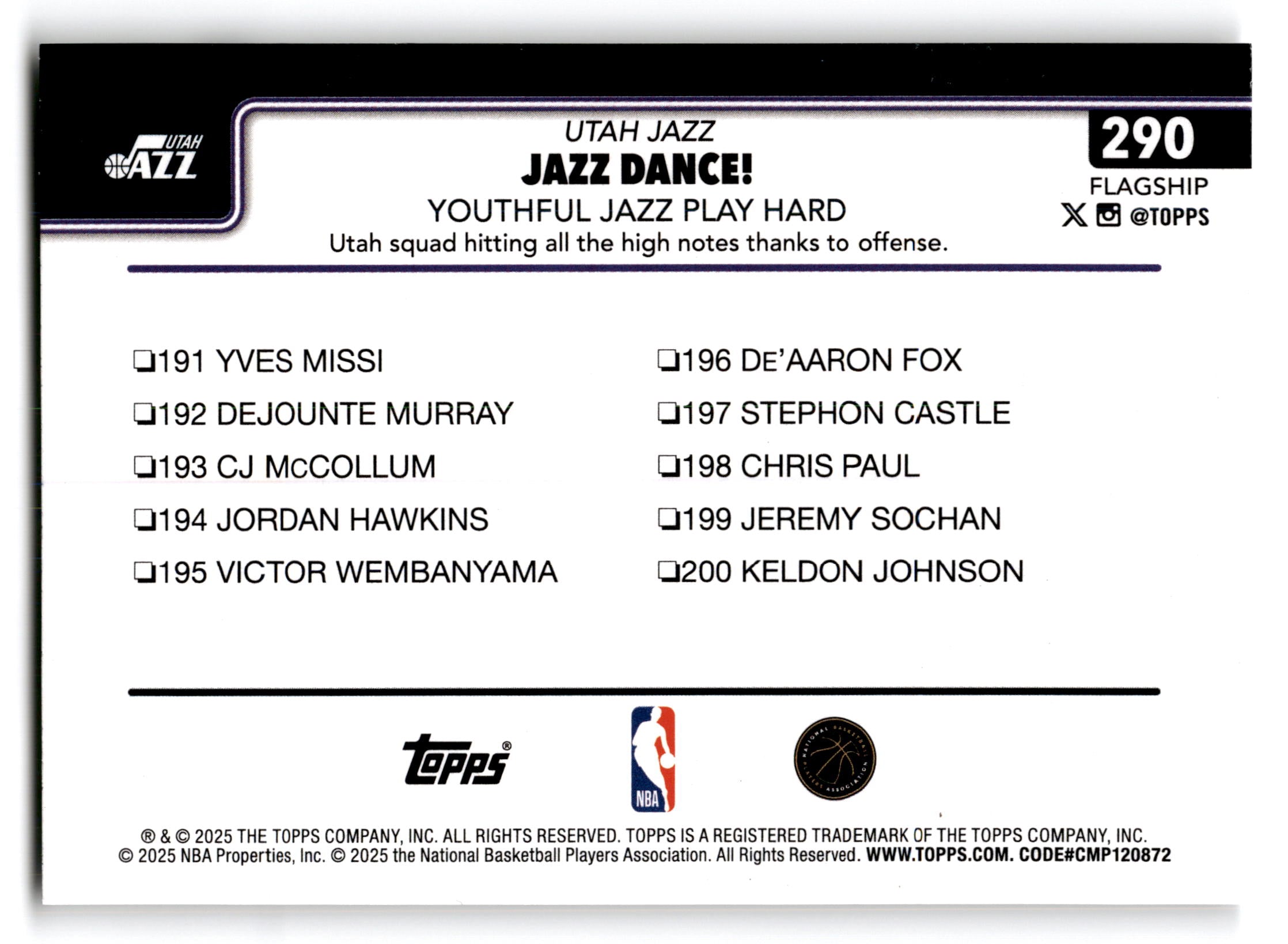 2025 Topps Flagship Utah Jazz #290