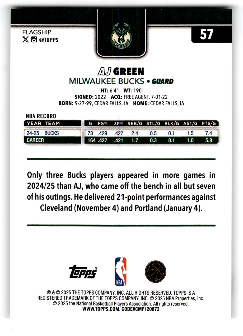 2025 Topps Flagship AJ Green #57